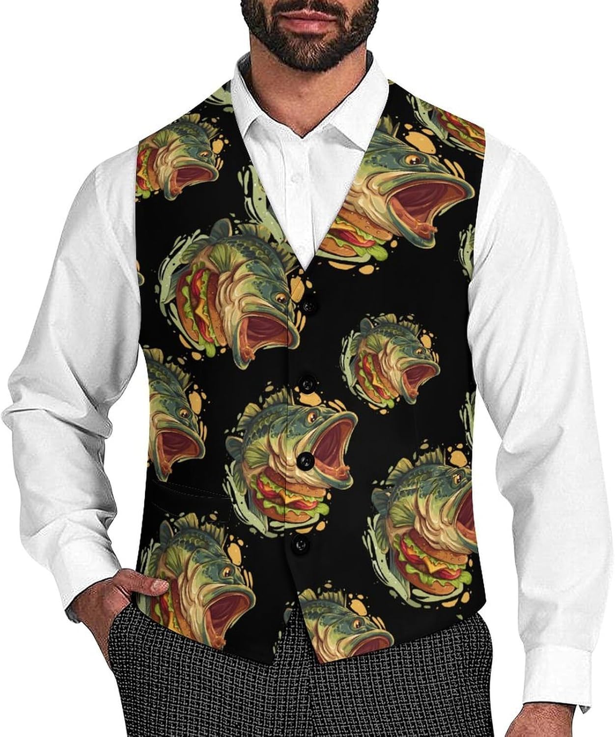 Bass Burger Men's Suit Vest Formal Vests Casual Dress Fit Waistcoat Casual Tuxedo for Business