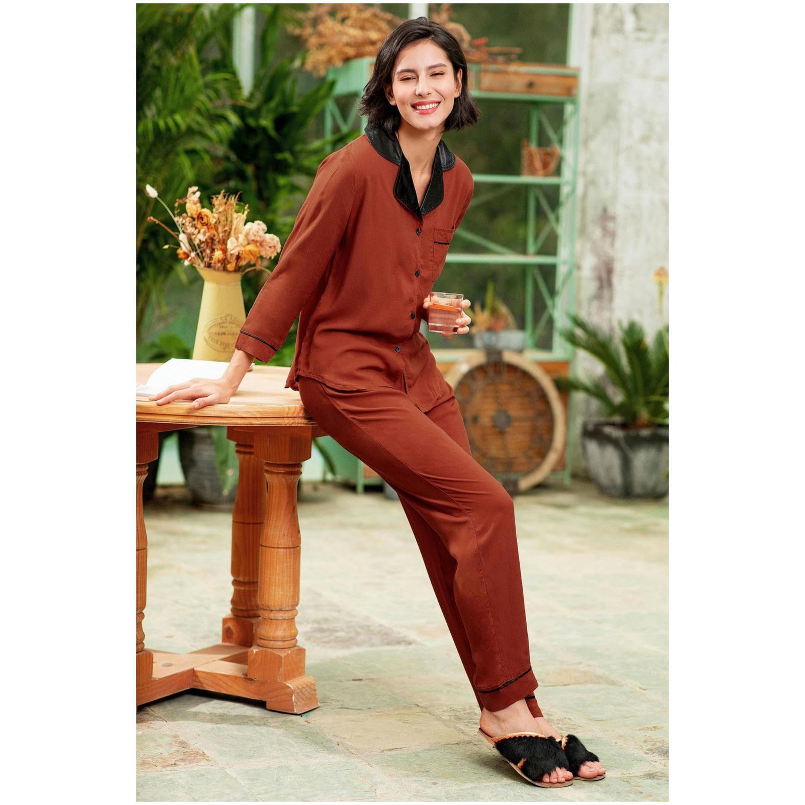 Pigiama Donna Cotone Abiti per La Casa Femminile Autunno E Inverno Camicie A Maniche Lunghe E Pantaloni in Due Pezzi Pigiami-rm61-red-xl