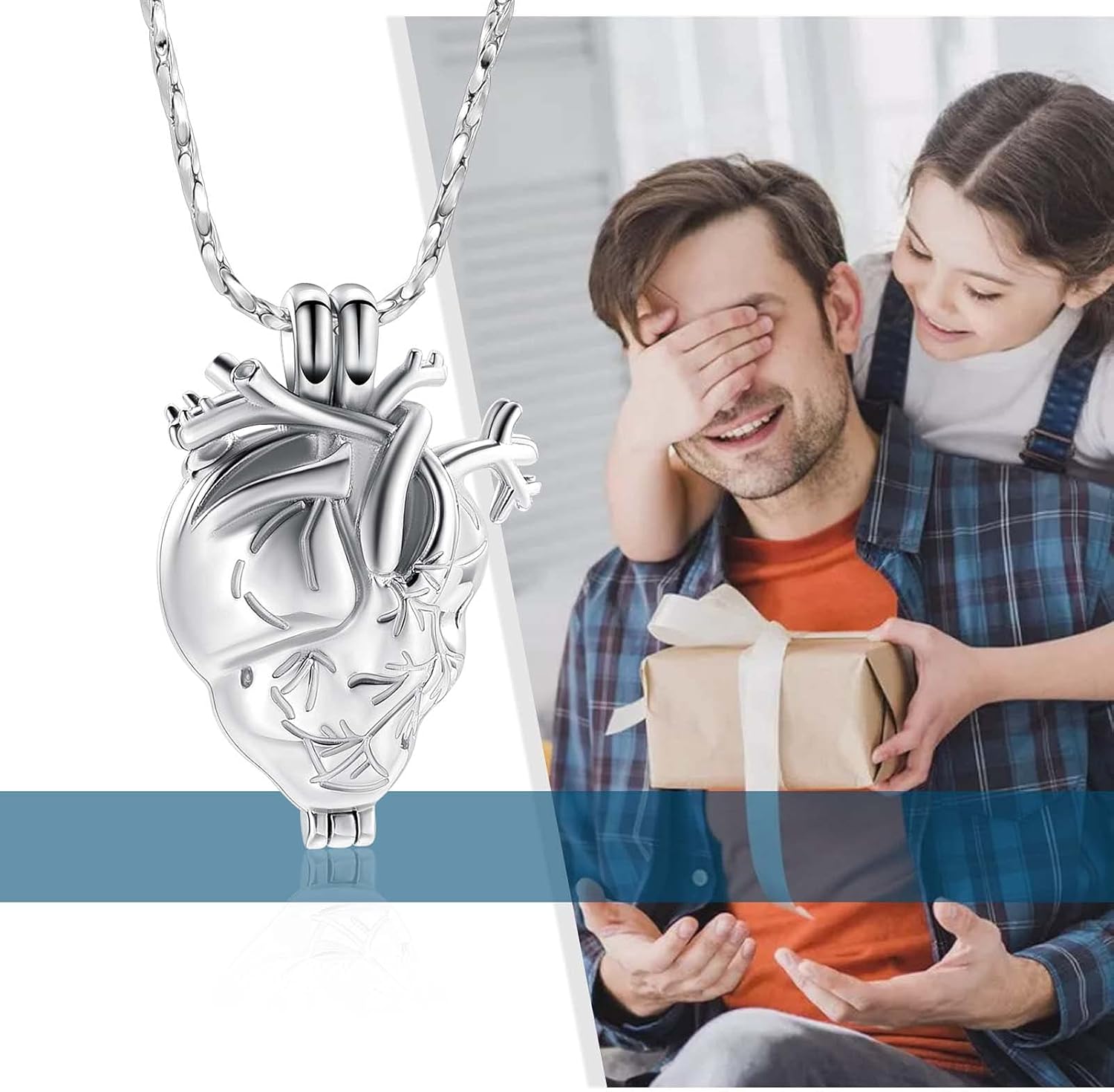 Urn Necklace for Ashes Anatomical Heart Cremation Keepsake Memorial Lockets Cremation Jewelry Pendant Necklace for Ashes Holder for Women Men - Image 2