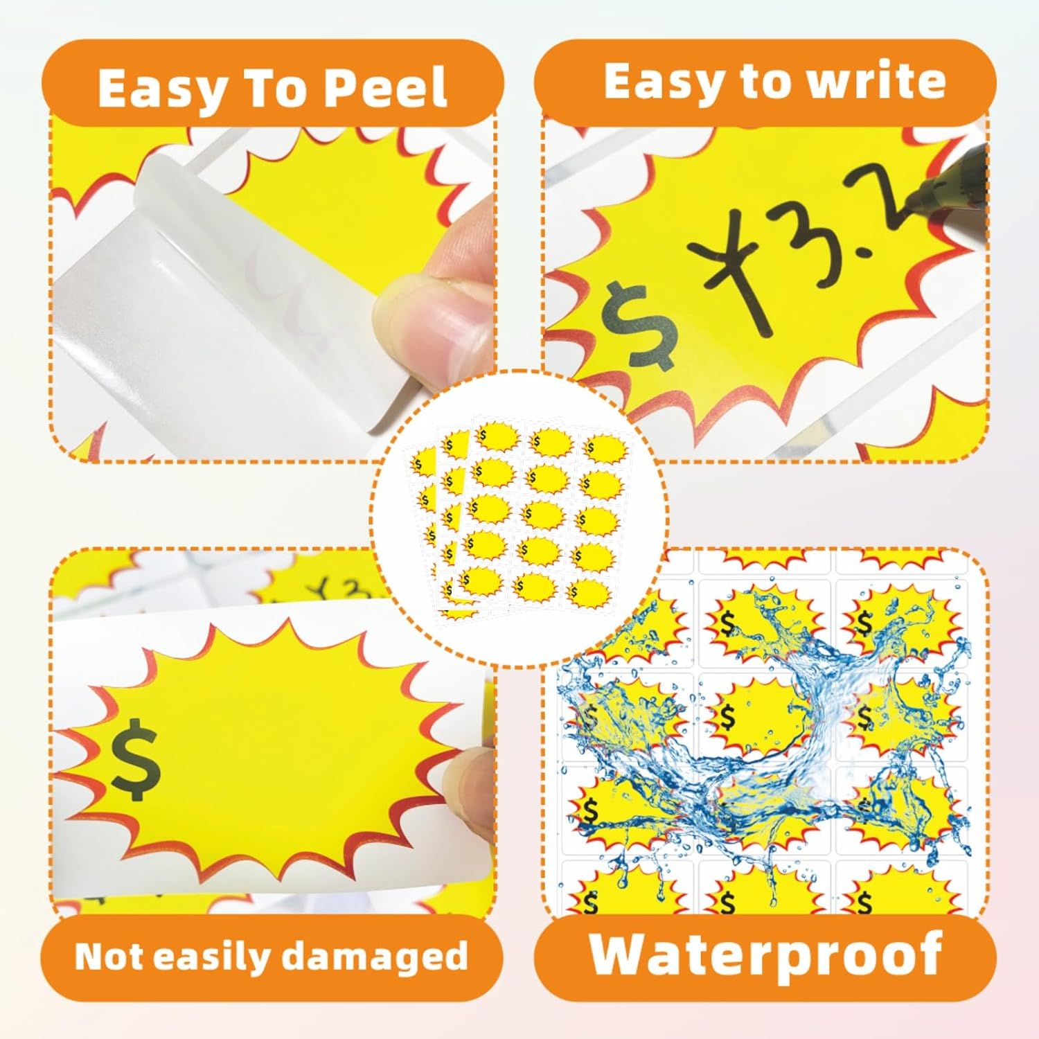 300 Pcs Garage Price Sale Stickers, Striking Yellow Self-Adhesive Yard Sale Price tag Stickers with Blank to Write Pricing, Rummage Sale Price Labels for Retail, Market (2"x3") image 3