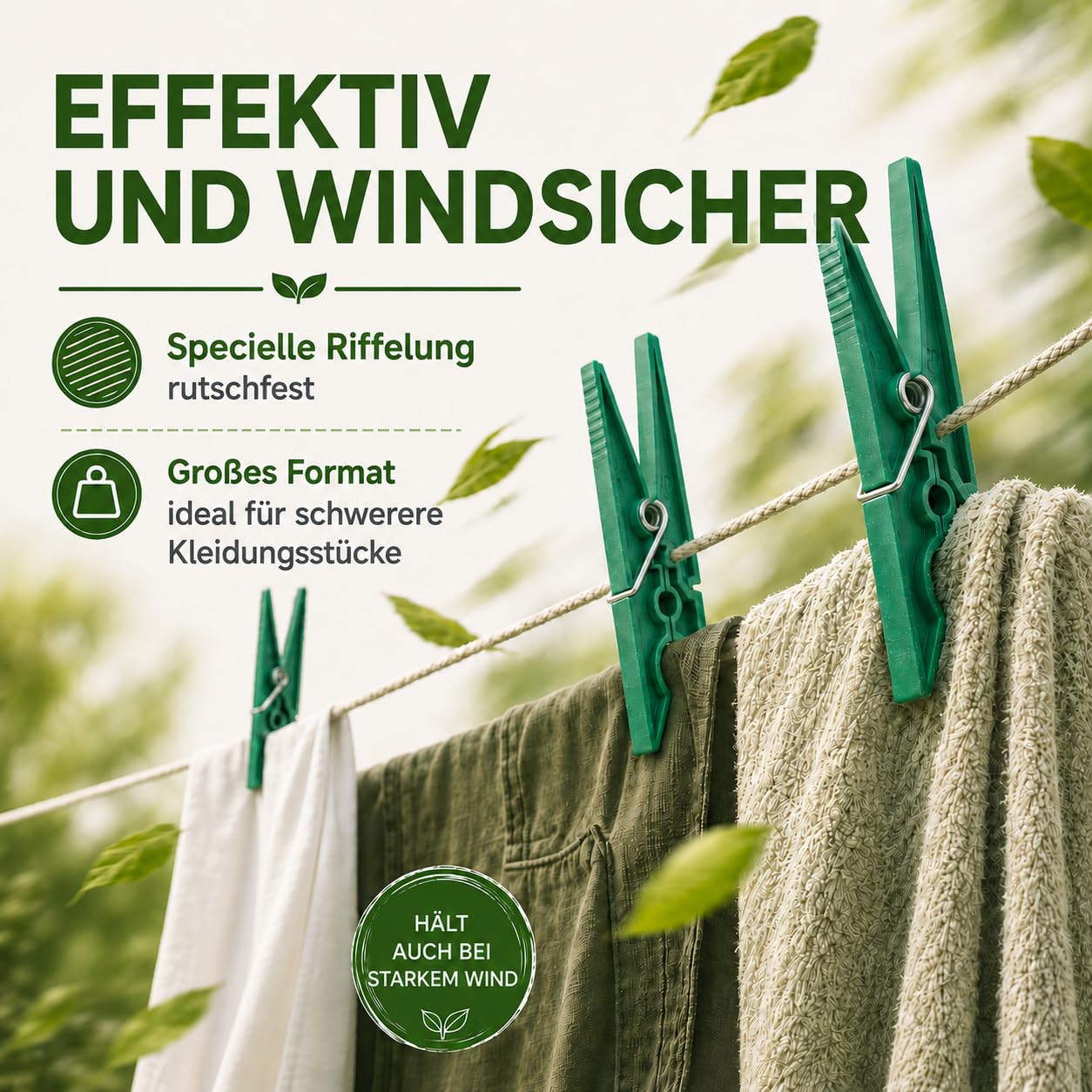 Today Eco – 40 Wäscheklammern aus 95 % recyceltem Post-Consumer-Kunststoff – Großes Format, rostfrei, widerstandsfähig und windfest