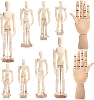 Cinnvoice 10 Pack Artist Wooden Mannequin, 4.5'' 5.5'' 8'' 12'' Drawing Figure Flexible Wooden Hand Model 7'' Art Drawing Hand Model for Sketching Painting Office Art Studio Desk Decoration