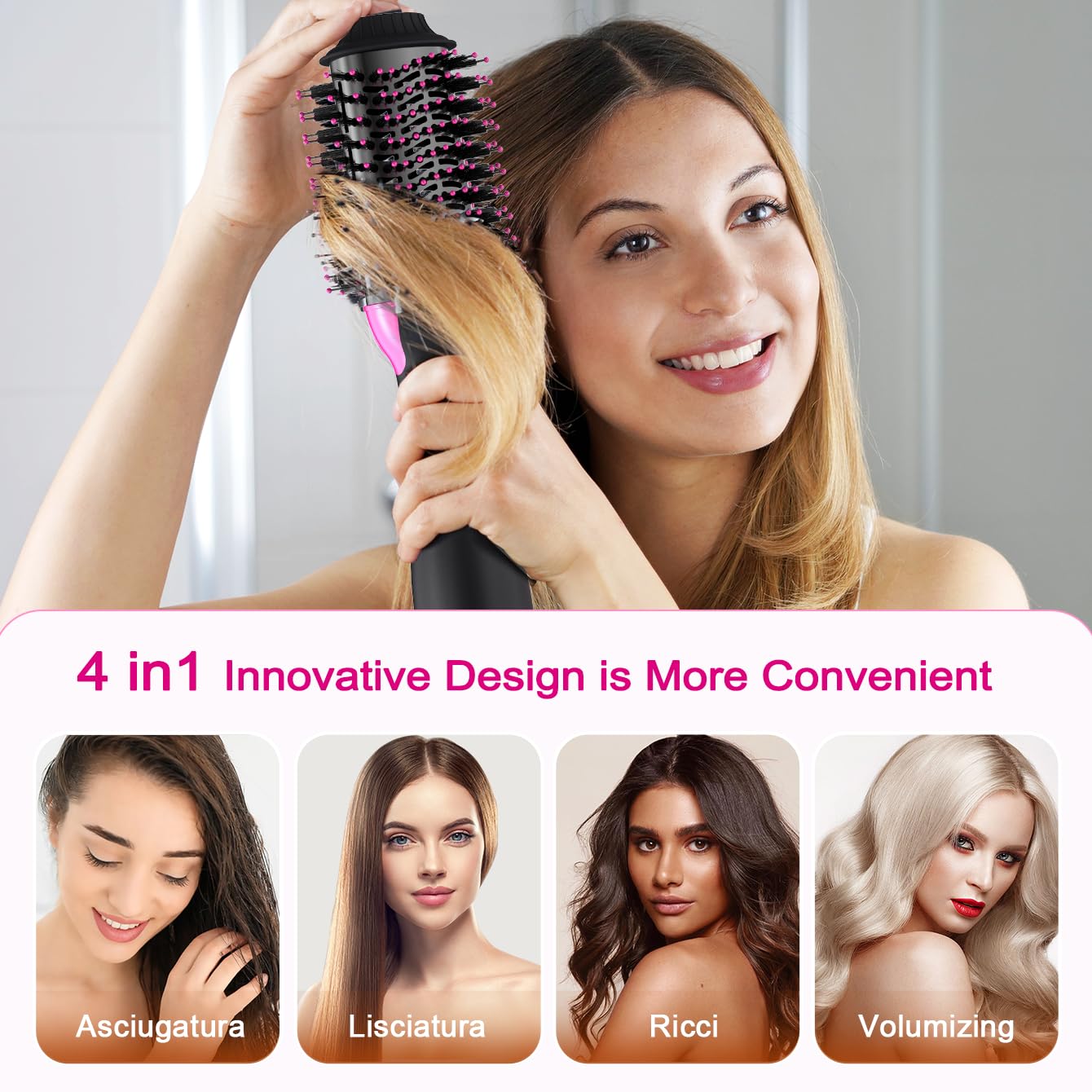 LANDOT Spazzola Asciugacapelli 3 in 1 Professionale | Tecnologia Ionica e Ceramica, Spazzola Phon Volumizzante per Capelli, 3 Temperature e 2 Velocità, Asciugatura e Styling Rapido