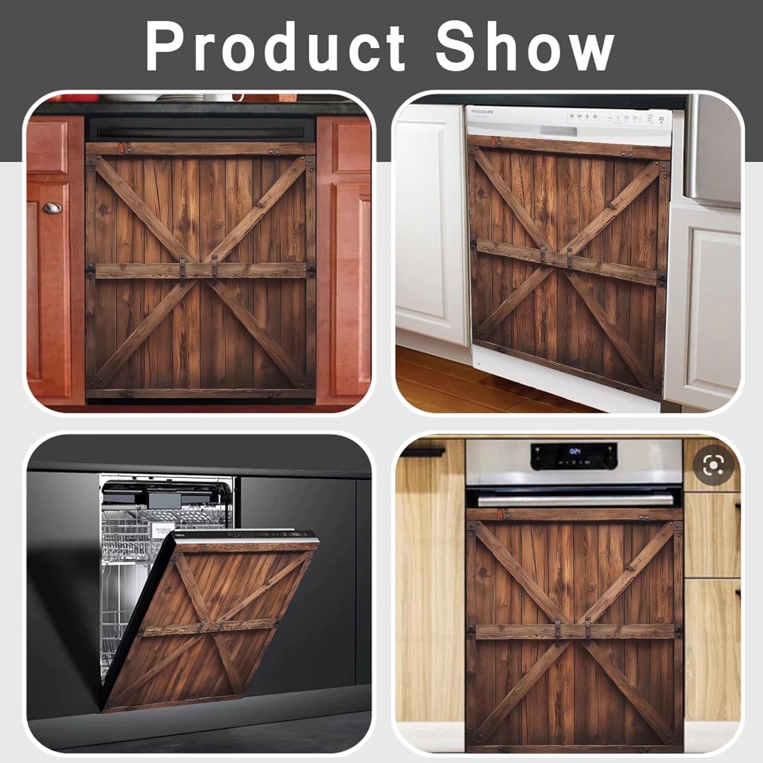 Vintage Barn Door Dishwasher Magnet Cover for The Front, Wooden Door Magnet Refrigerator Door Cover, Reusable Home Appliances Decor Sticker (Farmhouse Barn Door 1, 23" x 26" Magnetic)