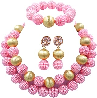 Nigerian Wedding African Beads Red Jewelry Sets for Women Simulated Pearl Necklace and Earrings
