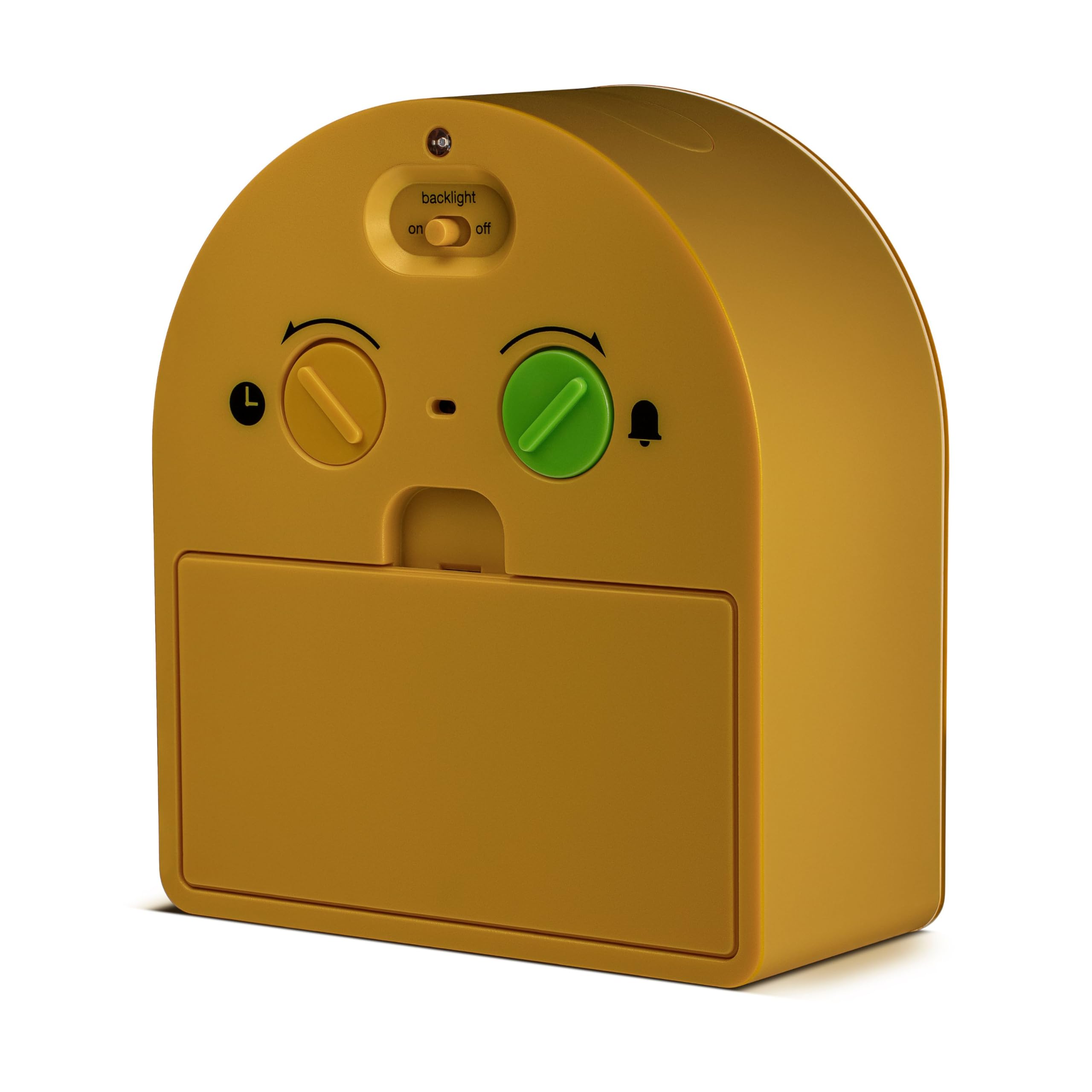 Braun Klassischer analoger Wecker mit Schlummerfunktion und kontinuierlicher Hintergrundbeleuchtung,leisem Quarzwerk, anschwellendem Alarm-Piepton in Gelb, Modell BC22Y