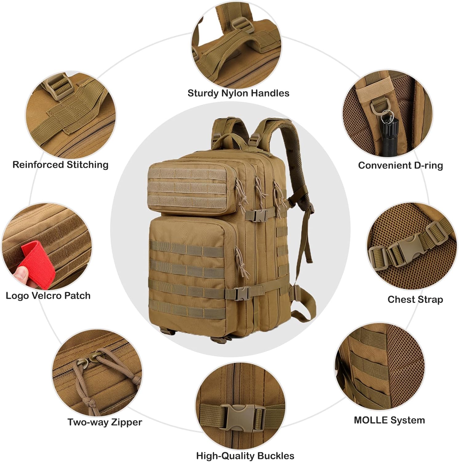 56L Tactical Backpack, Military Molle Backpack Army 3 Day, Waterproof Durable Hiking Rucksack for Men, 24H Outdoor Survival Bug Out Bag for Camping, Travel, Hunting, Khaki