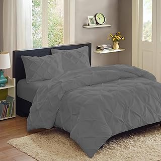 Ray Bedding & Linen 400 Thread Count Pintuck King Size Duvet Covers 100% Egyptian Cotton King Size Duvet Set With Pillow cases 2 Pack, 3pc Bedroom Accessories Bedding Sets King Size