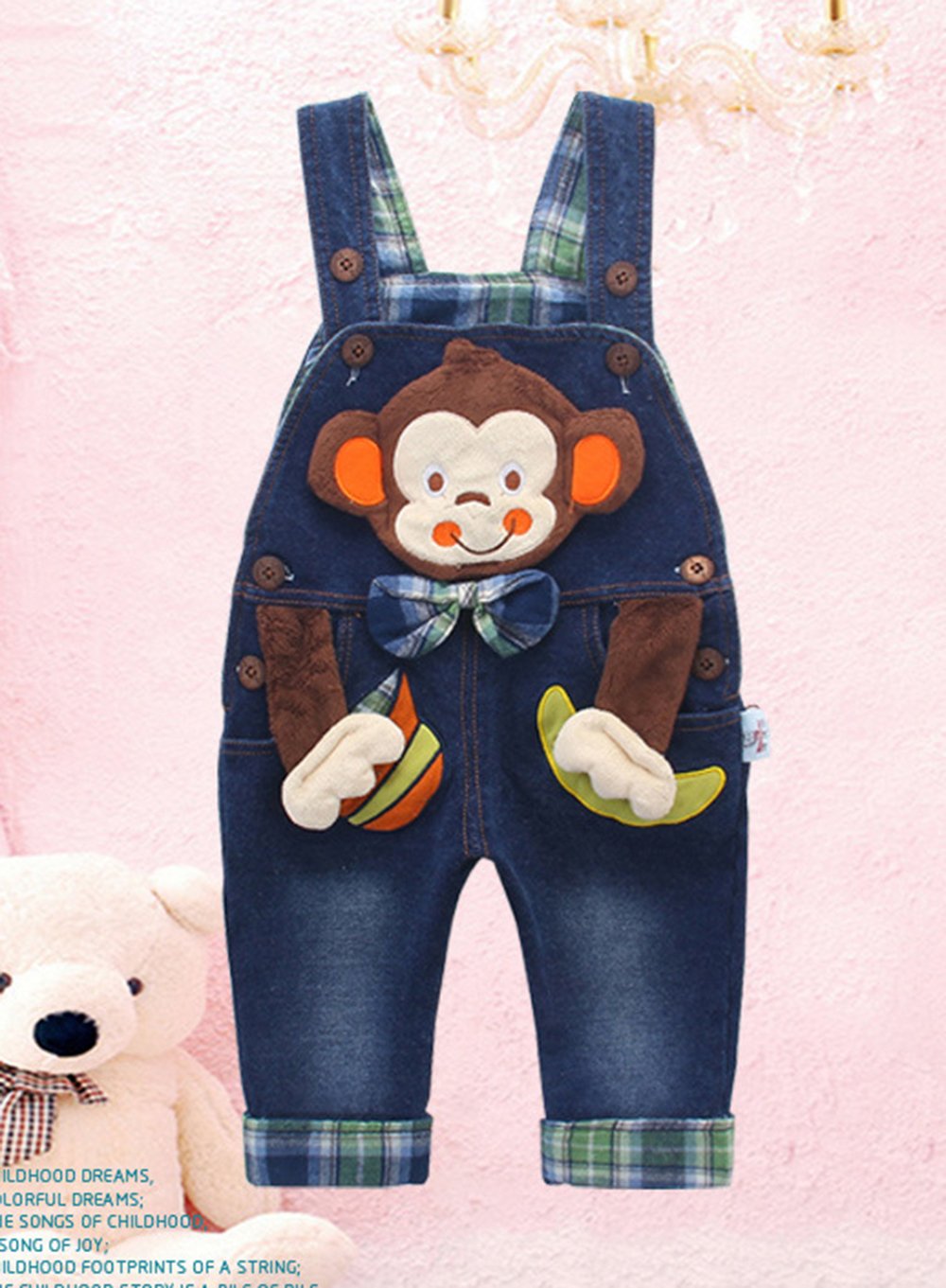 KIDSCOOL SPACE Bébé Garçon Fille Jean Salopette,Tenue De Singe 3D Denim Tout-Petit