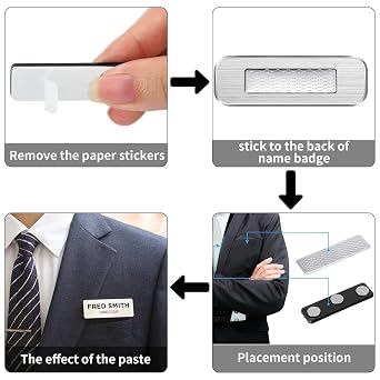5 Pack Name Tag Magnets with 3 Neodymium Magnets & 3M Adhesive Backing for ID Badge Holders on Uniform Jackets (Black)