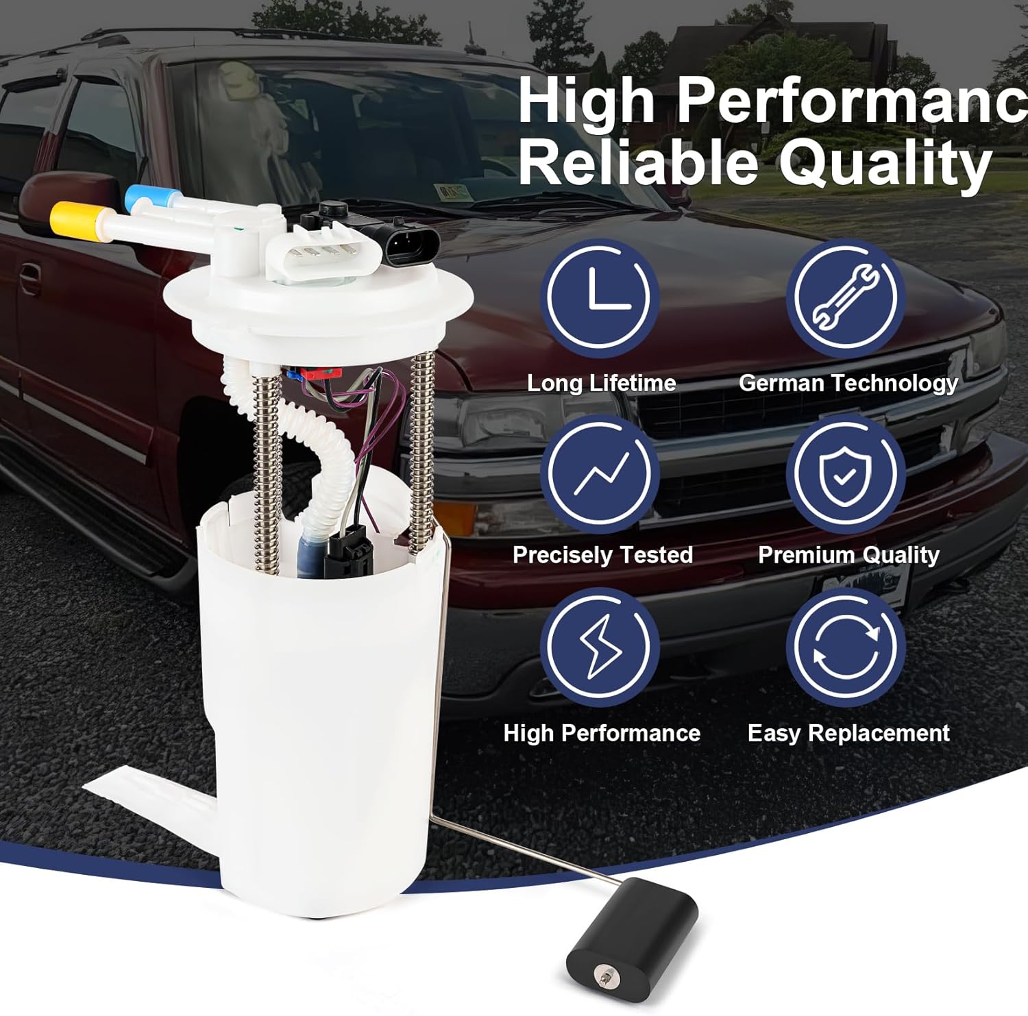 Electric Fuel Pump Module Assembly Compatible with Chevy Suburban 1500 2000 2001 GMC Yukon XL V8 5.3L 6.0L with Pressure Sensor & O Ring & Wire Replace E3509M P74836M 67308 FG0105