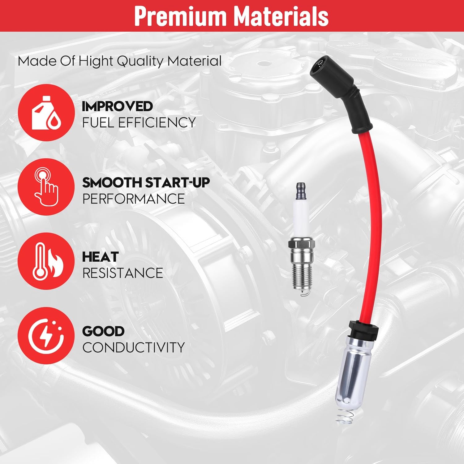 High Performance Spark Plugs and Wires Set of 8 Fit for 2000-2013 Chevy Silverado Tahoe Suburban Avalanche GMC Sierra Yukon 1500 2500 Escalade 4.8 5.3 6.0 6.2 Ls, Replace for 41-162 41-110 19431551