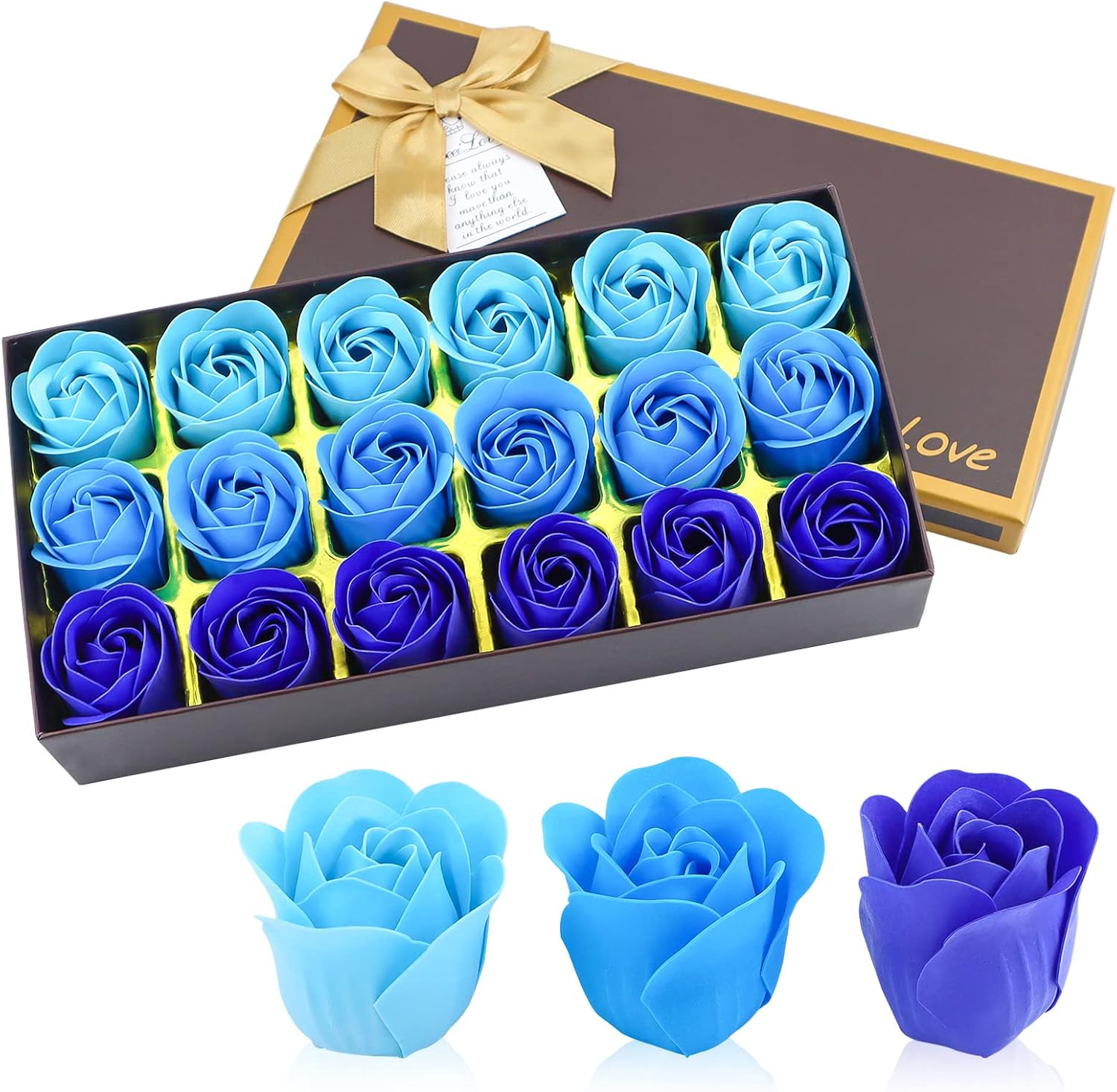 Floral Scented Bath Soap Rose Flower Petals, JIALEEY Plant Essential Oil Rose Soap Set Guest Soap Shaped Petals Best Gifts Ideas for Her Women Teens Girls Mom Birthdays, 18 PCS Blue