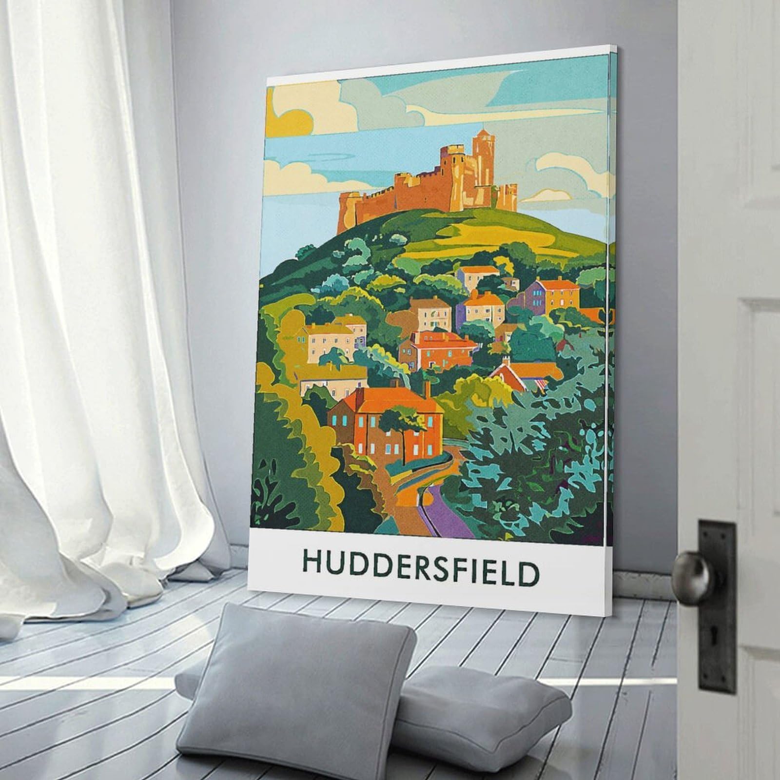 Junmoney Huddersfield Castle Illustration Room Decor Wall Art, 08x12inch(20x30cm), for Hallway, Lounge Or Guest Room, Gift Idea for Housewarming And Birthdays