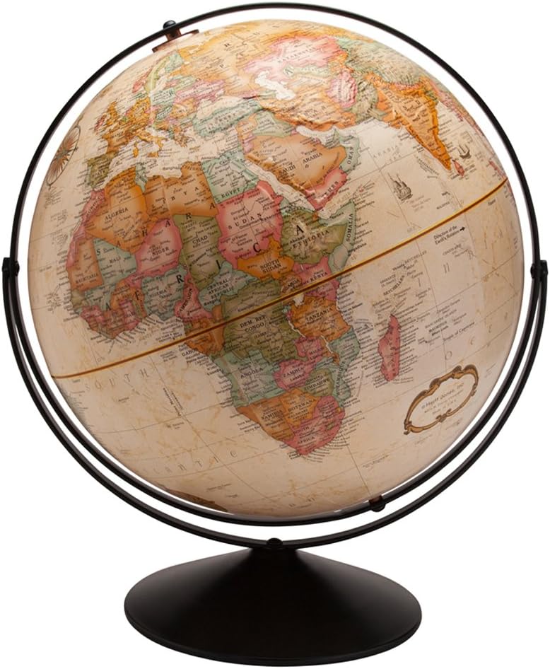 Replogle Globes Rockford 16-inch Political Landmass and Antique Oceans Raised Relief Desktop Globe with Full-Swing Meridian on Black Matt Finished Metal Stand (Antique Oceans)