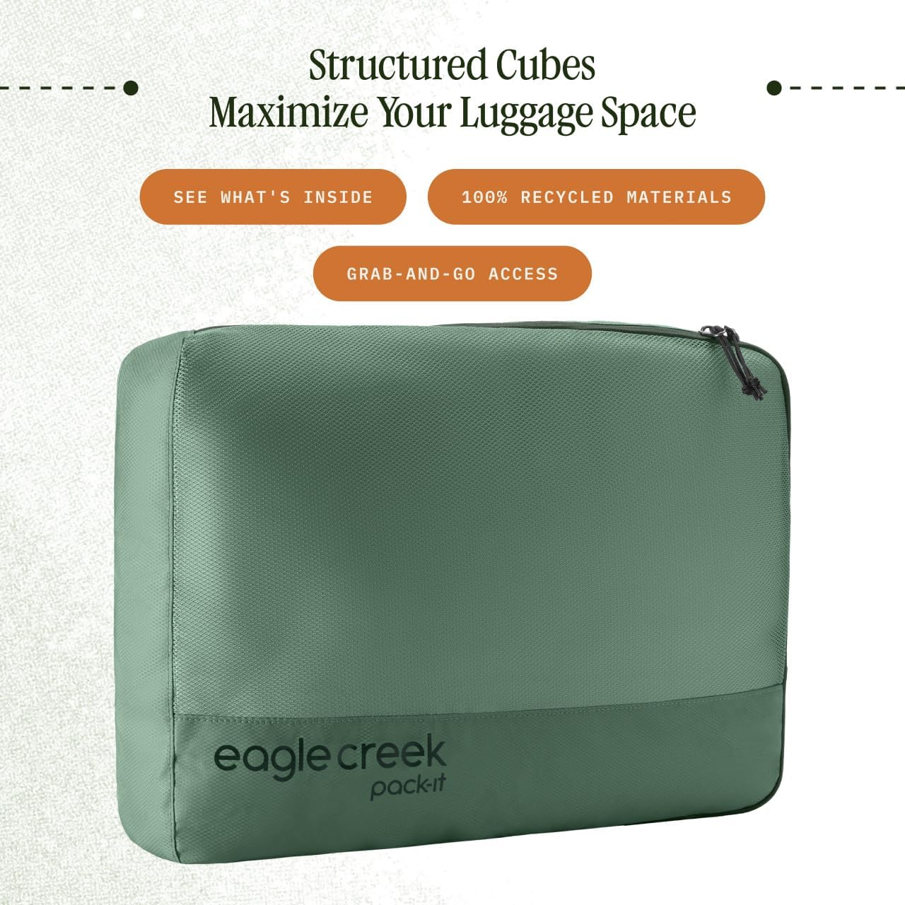 Eagle Creek Pack-It Reveal Packing Cube - Space-Saving Travel Cube for Versatile Packing - Apparel Organizer - Convenient Top Handle - Easy-Grab Zipper Pulls - Mesh Top - Large - Willow Green