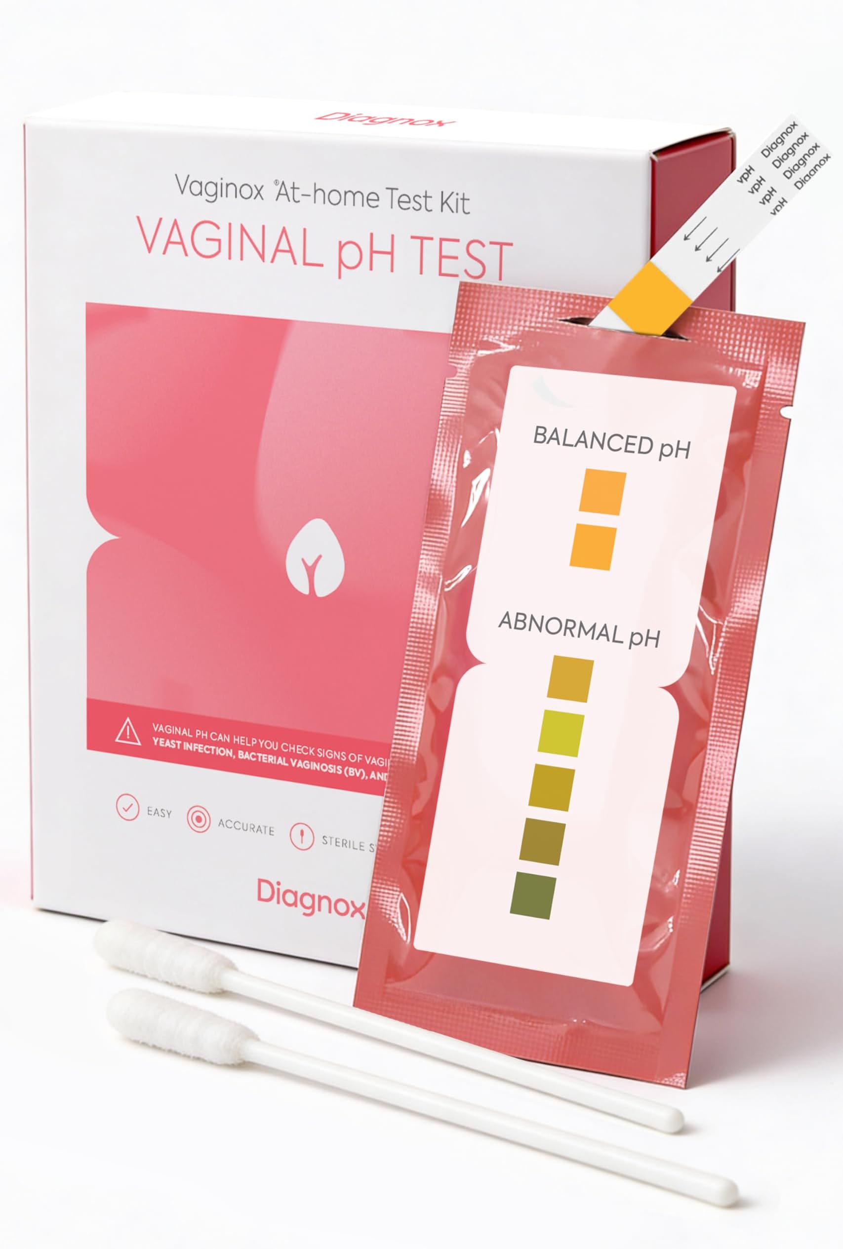 Vaginal pH Test Kit for Women, At-Home Feminine pH Screening Strips with Sterile Swabs, 30-Second Results, Individually Wrapped, 10 Tests