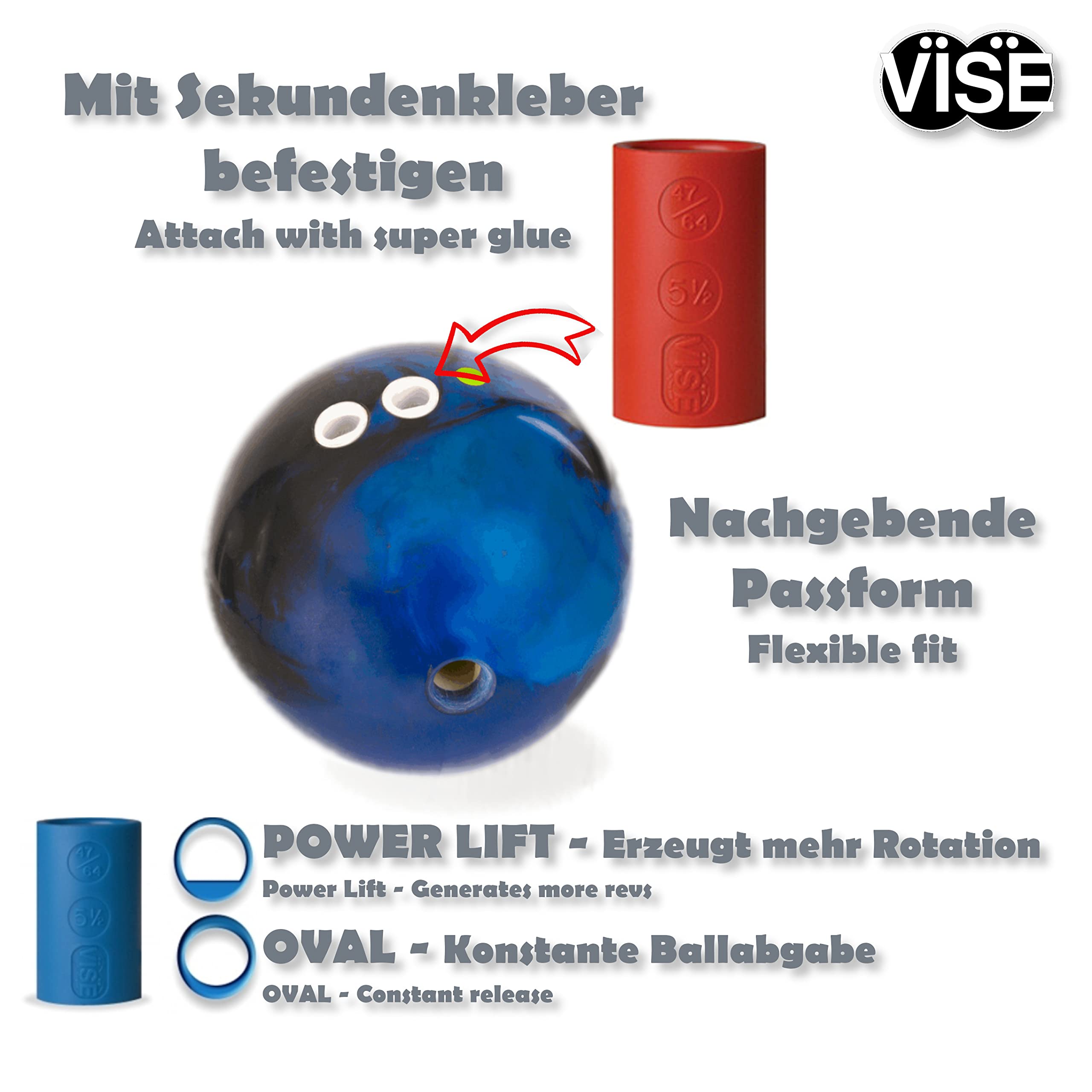 Vise Grip - Inserti per dita P/O - Power Lift/Ovali - Inserti in gomma per una palla da bowling - Duo Pack - Manici durevoli con due lati - Vestibilità ridotta - Diverse dimensioni e colori