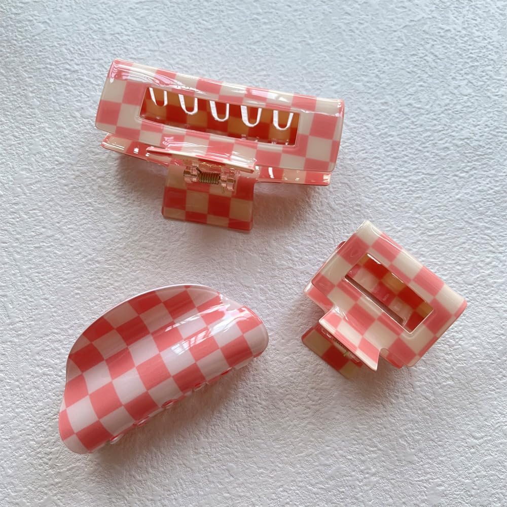 Amazon.com: Bmobuo Pink & White Checkered Hair Clips (3  display picture 3