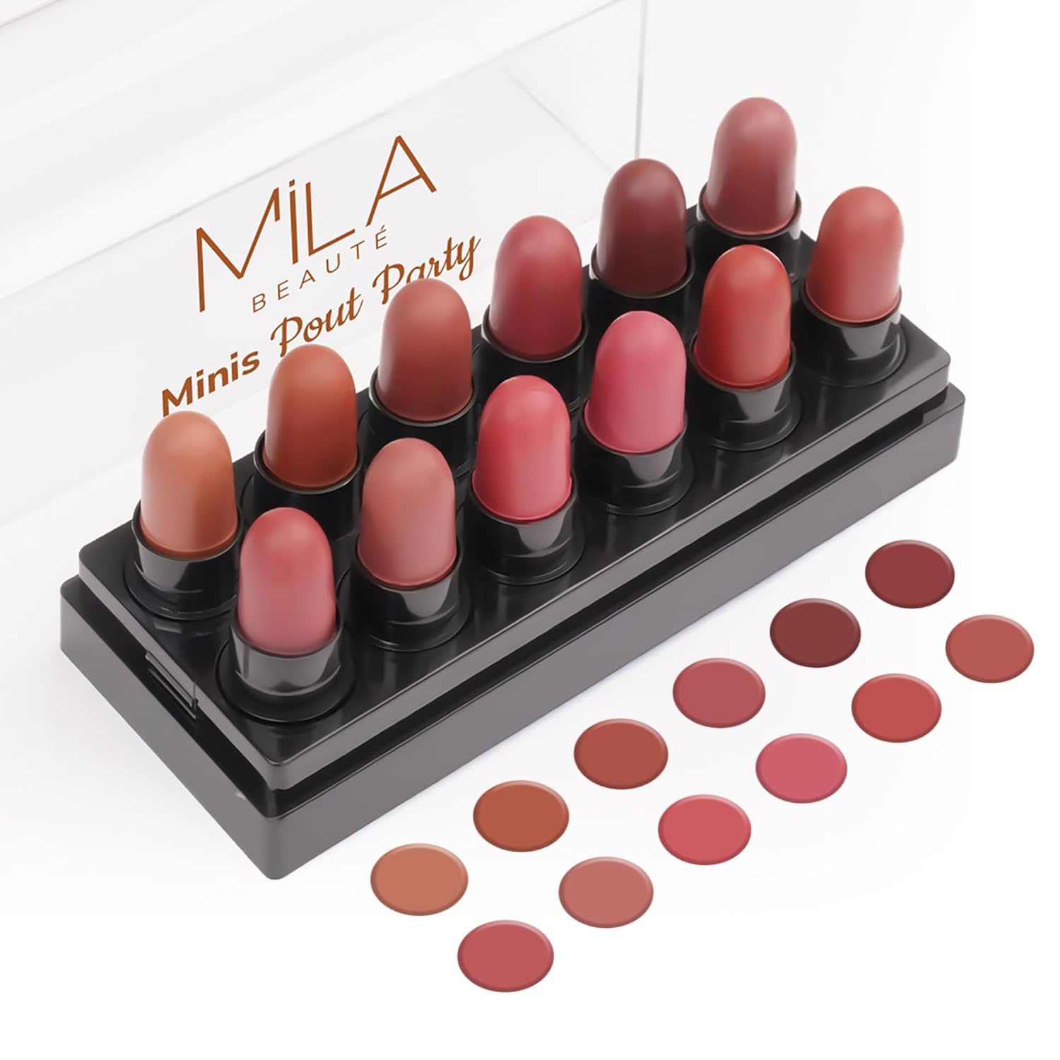 Mila Beaute 12 Creamy Matte Mini Pout Party Lipstick Kit | Lip Hydrating & Light-weight | Long Lasting Lipsticks for Women | Suitable All Indian Tones – Nudes & Browns 14.4g Mila Beaute 12 Creamy Matte Mini Pout Party Lipstick Kit | Lip Hydrating & Light-weight | Long Lasting Lipsticks for Women | Suitable All Indian Tones – Nudes & Browns 14.4g