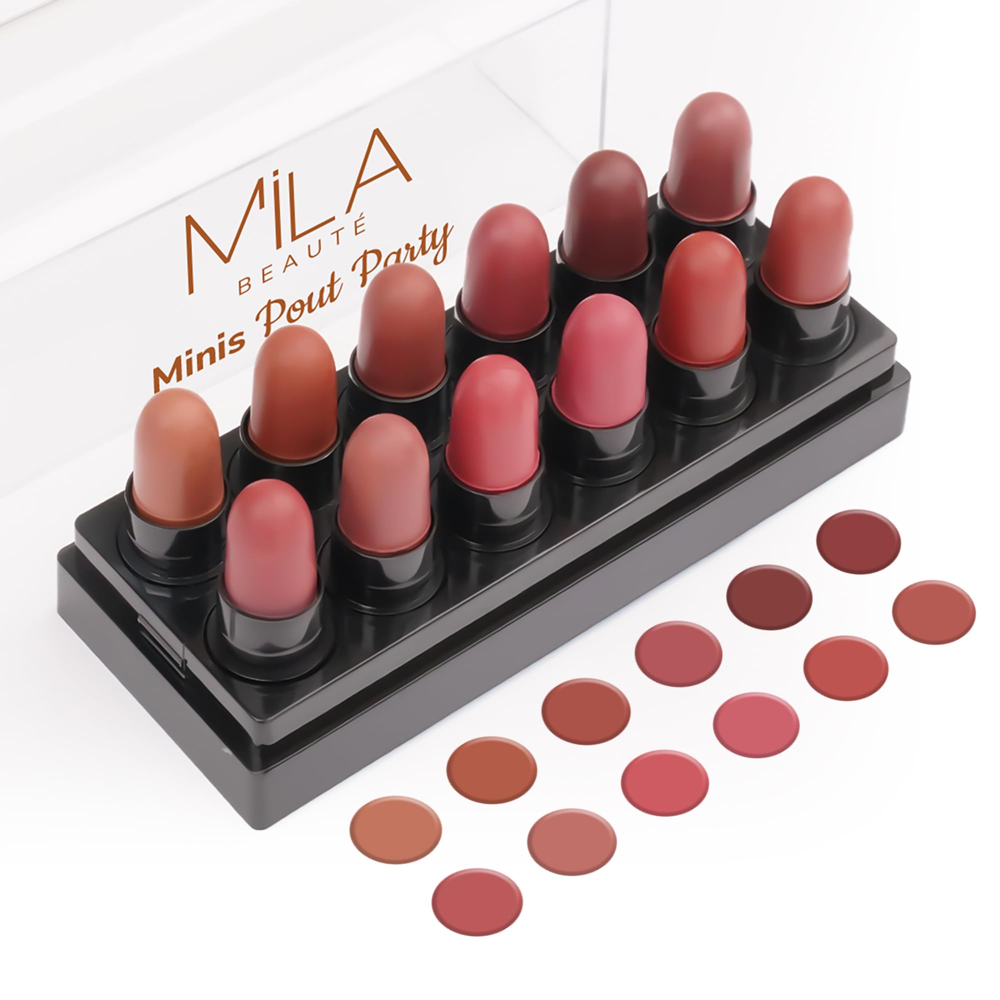 Mila Beaute 12 Creamy Matte Mini Pout Party Lipstick Kit | Lip Hydrating & Light-weight | Long Lasting Lipsticks for Women | Suitable All Indian Tones - Nudes & Browns 14.4g