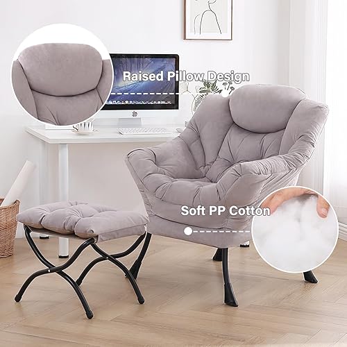 Miniatura 4 de Tiita - Sillón reclinable con otomana, grande, moderno, silla de ocio, de lectura, con reposapiés, para dormitorio, sala de estar, dormitorios, Gris