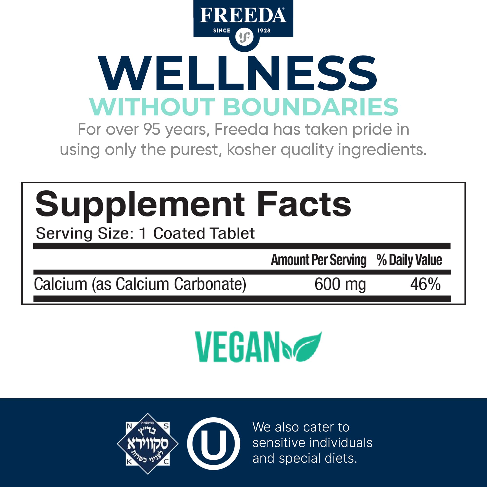 FREEDA Calcium 600mg Tablets for Bone, Joint & Teeth Support – 100 Count — Amazon image 9