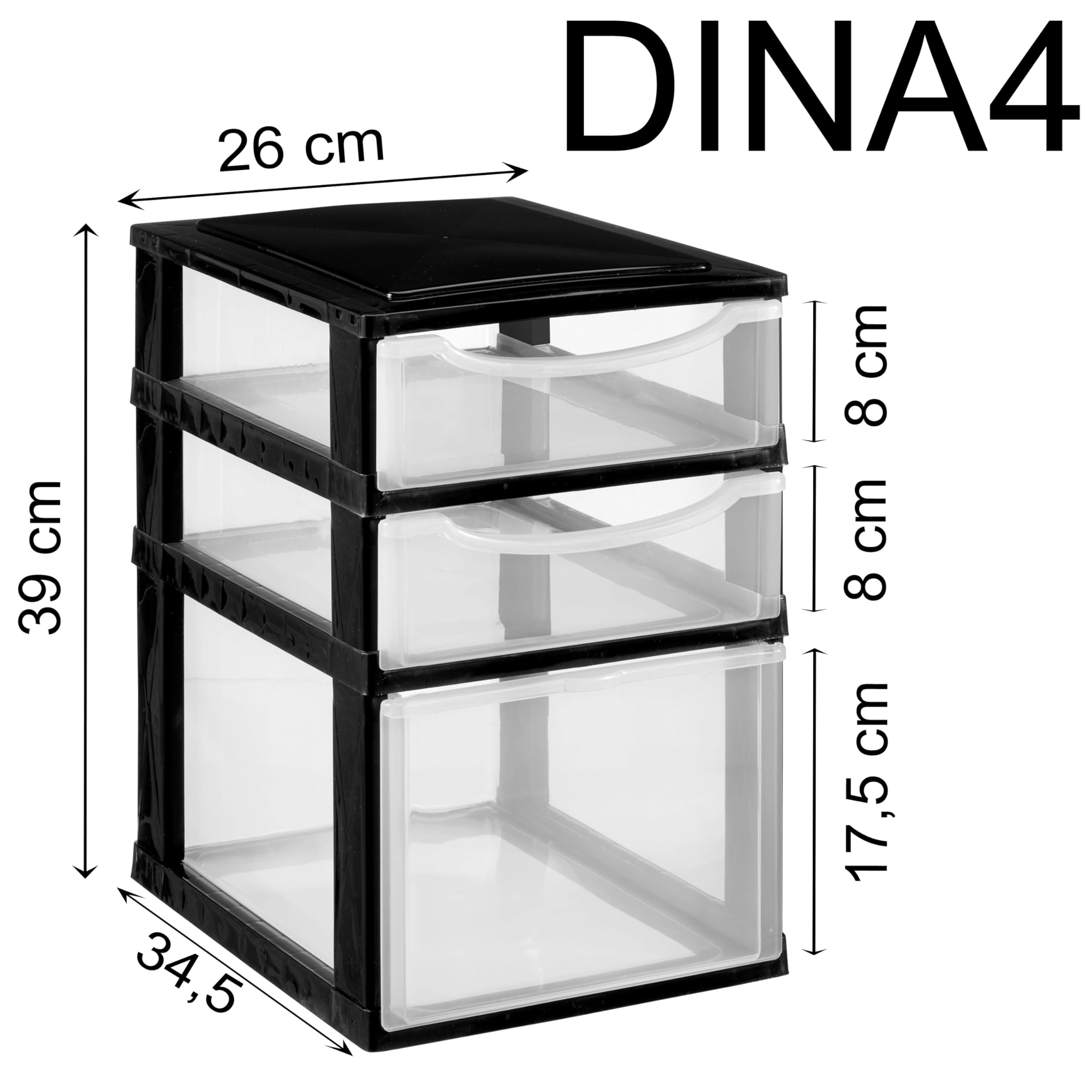 Schubladenbox DIN A4 3 Schubladen 34,5x26x39cm Kunststoff Drawer Tower Box