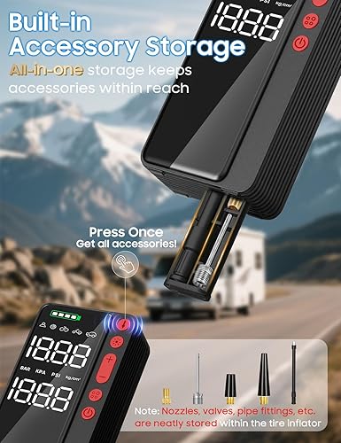 Miniatura 2 de Inflador de neumáticos, compresor de aire portátil, bomba de aire inalámbrica con aplicación inteligente de 10000 mAh y 150 PSI para neumáticos de