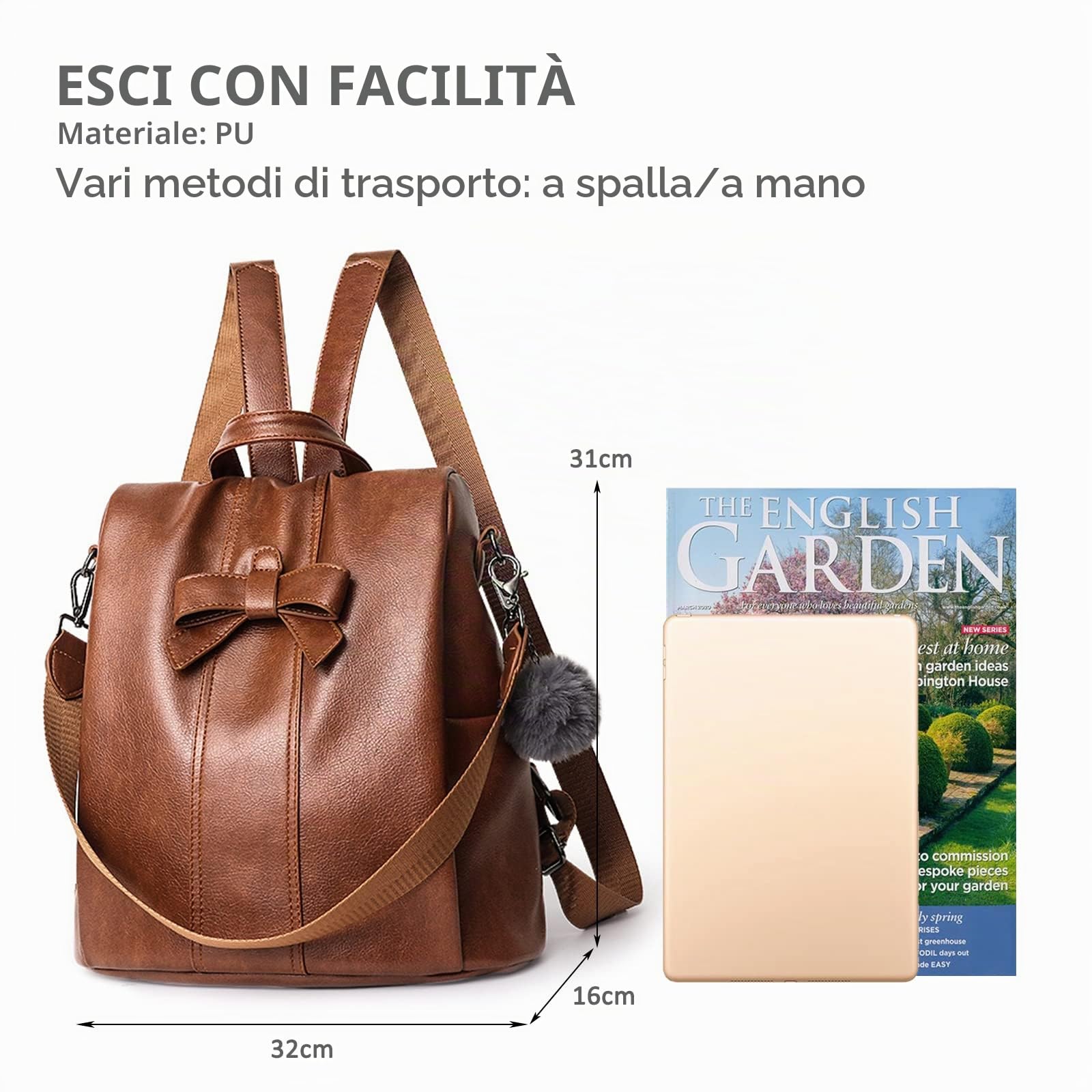 NICOLE & DORIS Zaino Donna Pelle Zaino Antifurto Zainetto Viaggio Borsa da Scuola Zainetti Casual Daypack Grande Capacità Zaino Convertibile Borsa a Tracolla per Shopping Marrone