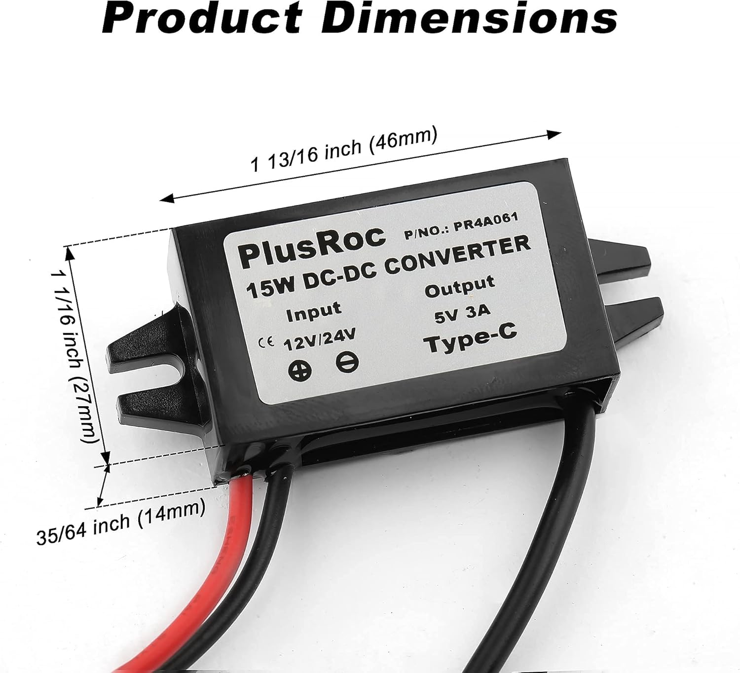 PlusRoc Waterproof 12V/24V to 5V Converter DC-DC Step Down Module Power Adapter Compatible with Raspberry Pi 4, Cellphone, Car (USB Type-C Connector)