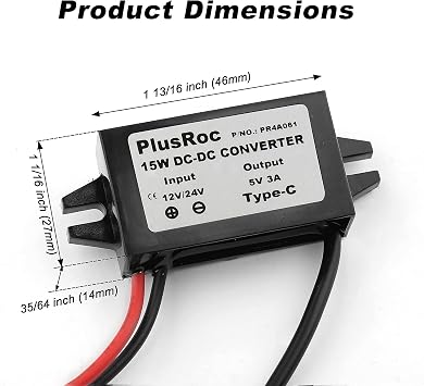 PlusRoc Waterproof 12V/24V to 5V Converter DC-DC Step Down Module Power Adapter Compatible with Raspberry Pi 4, Cellphone, Car (USB Type-C Connector)