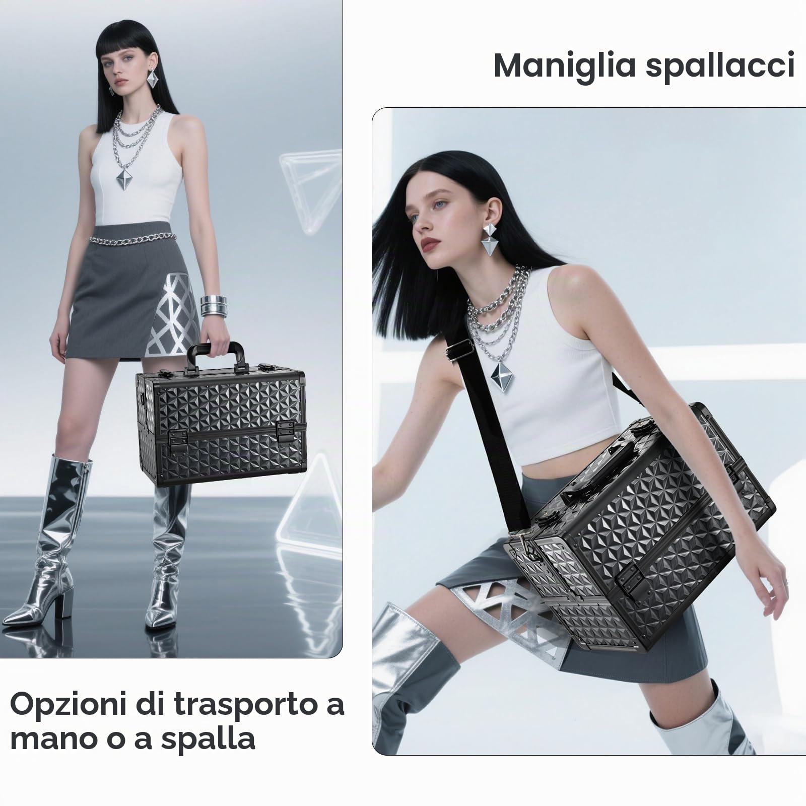 Valigetta Trucchi Professionale Beauty Case Valigetta Unghie in alluminio con 4 vassoi divisori regolabili Chiusura Porta Trucchi con lucchetto Portatile con tracolla, Nero