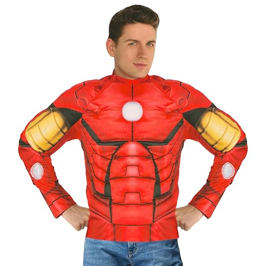 Iron Man Costume Shirt for Adults - Padded Super Hero Muscle Shirt for Halloween Costume | Superhero Dress Up Pretend Play Outfit (Standard Size)