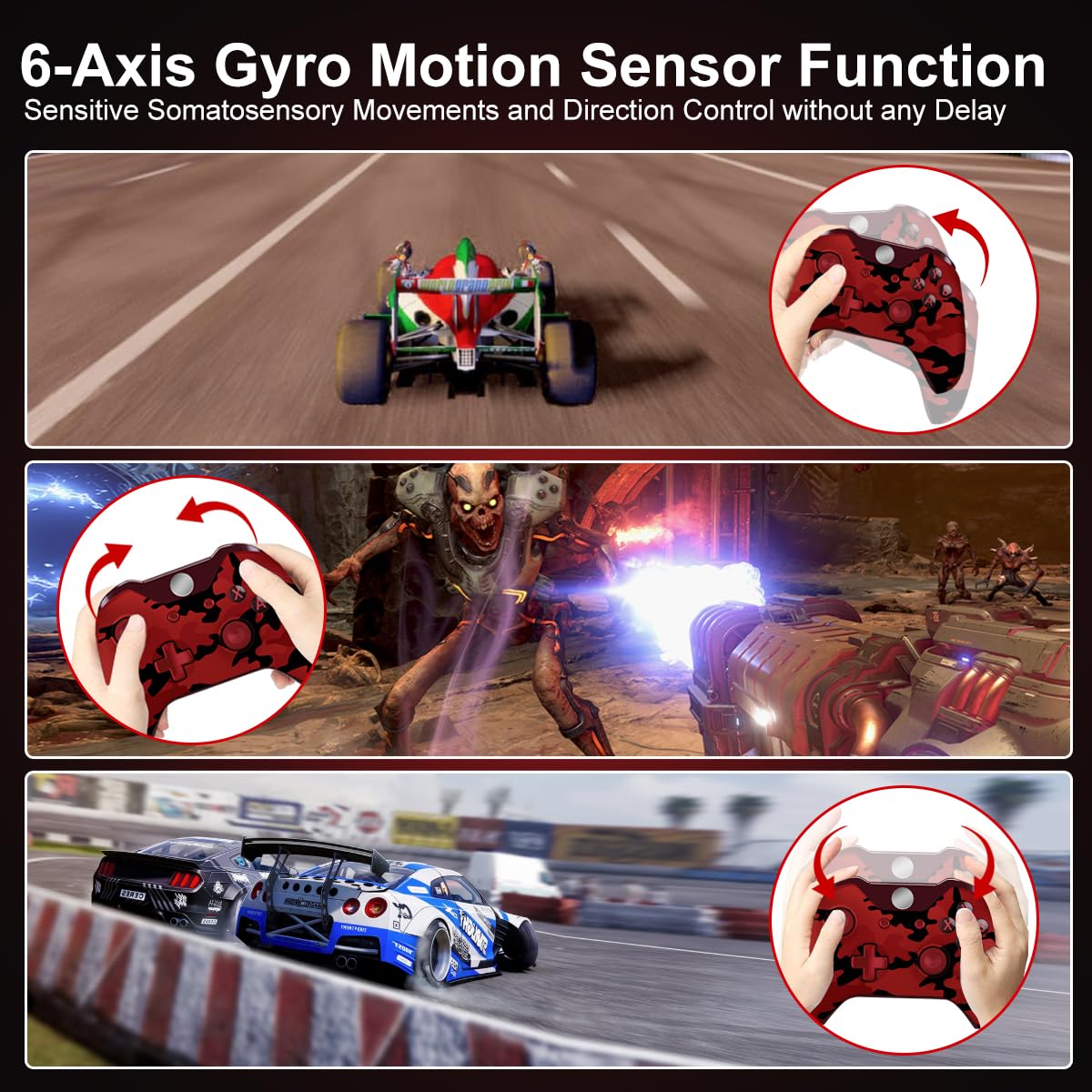 ADHJIE Xbox One Controller, Wireless Controller for Xbox One/One X/S Xbox Series X/S/PC Windows 10 with Bluetooth Connection, Dual Vibration, Camo Red