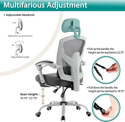 Miniatura 4 de DUMOS Silla de escritorio para computadora de oficina, sillas de juegos para adultos, sillas reclinables giratorias de malla con respaldo alto con