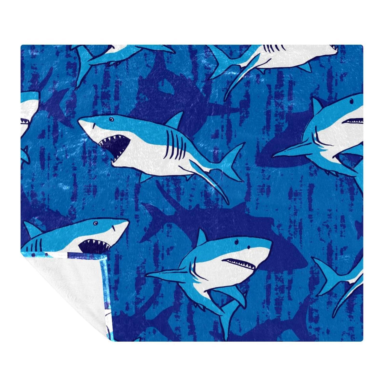 Couverture requin bleu en polaire microfibre douce 150x130cm