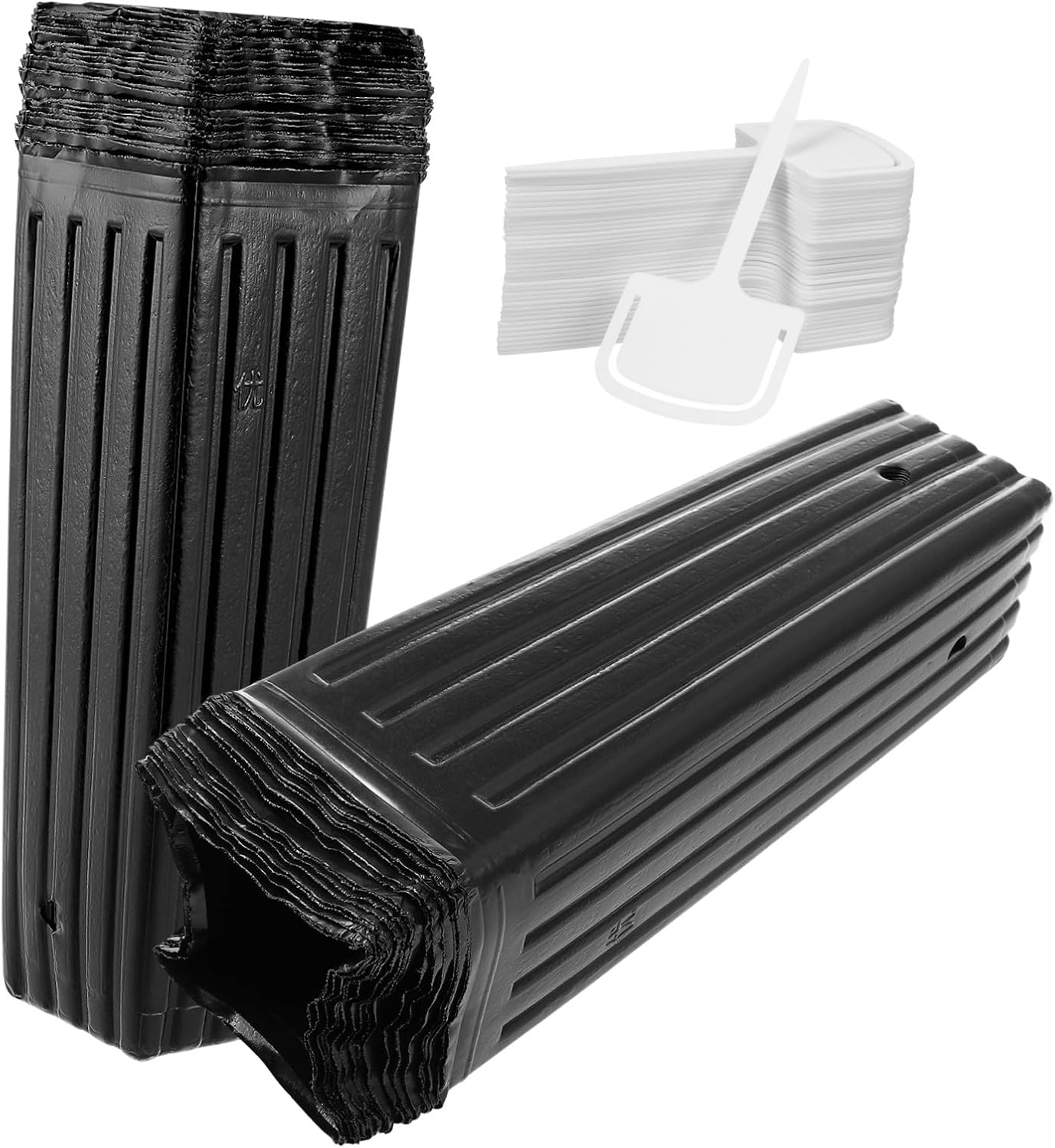 Yardwe 60 Pcs Tree Pots, 11.41" Tall Plastic Plant Nursery Containers with Plant Labels, Black Seedling Pots for Indoor Outdoor Gardening