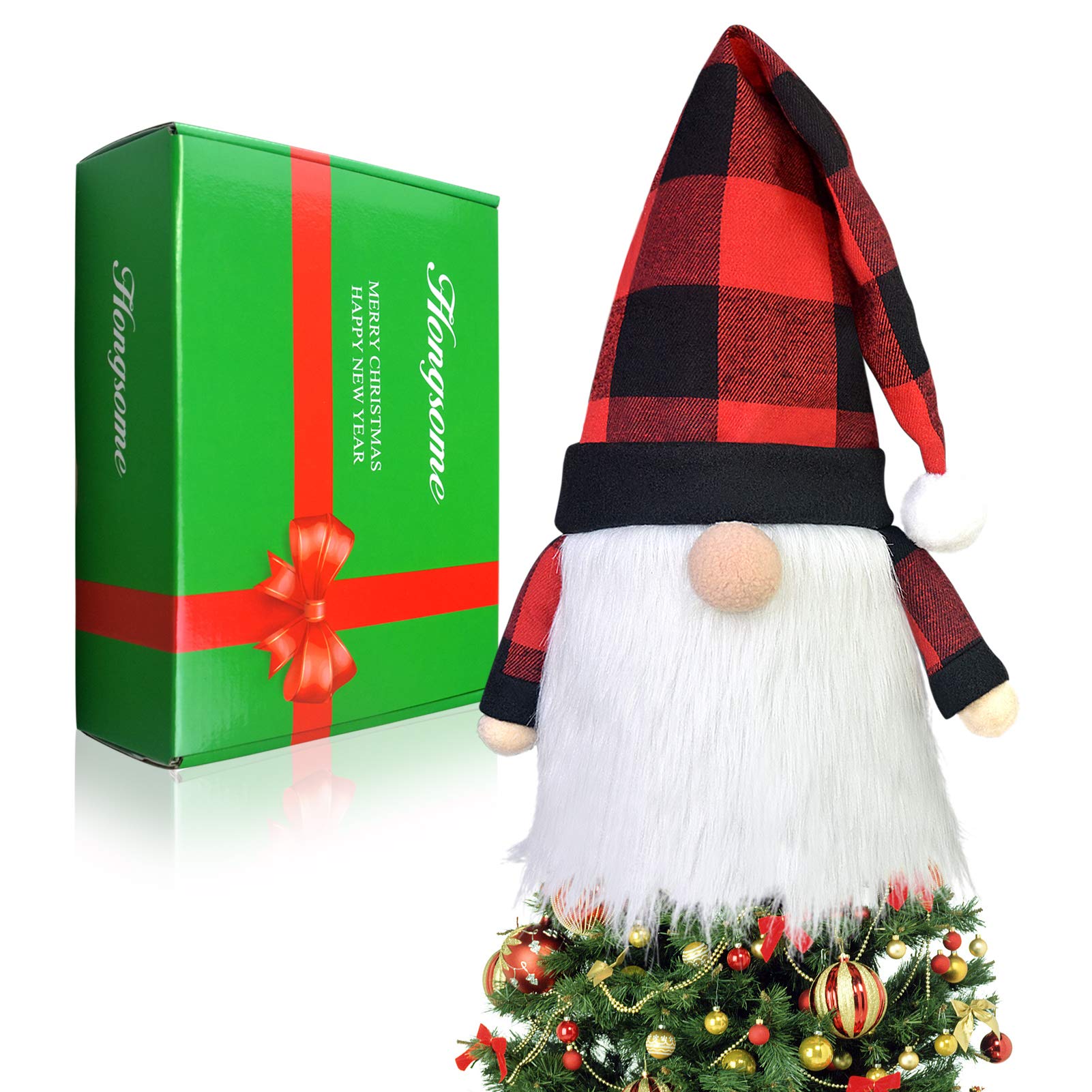Hongsome Gnome Christmas Tree Topper,Xmas Santa Scandinavian Gnomes Plush Decoration,Christmas Tree Toppers Idea Ornaments Large Decor Toys