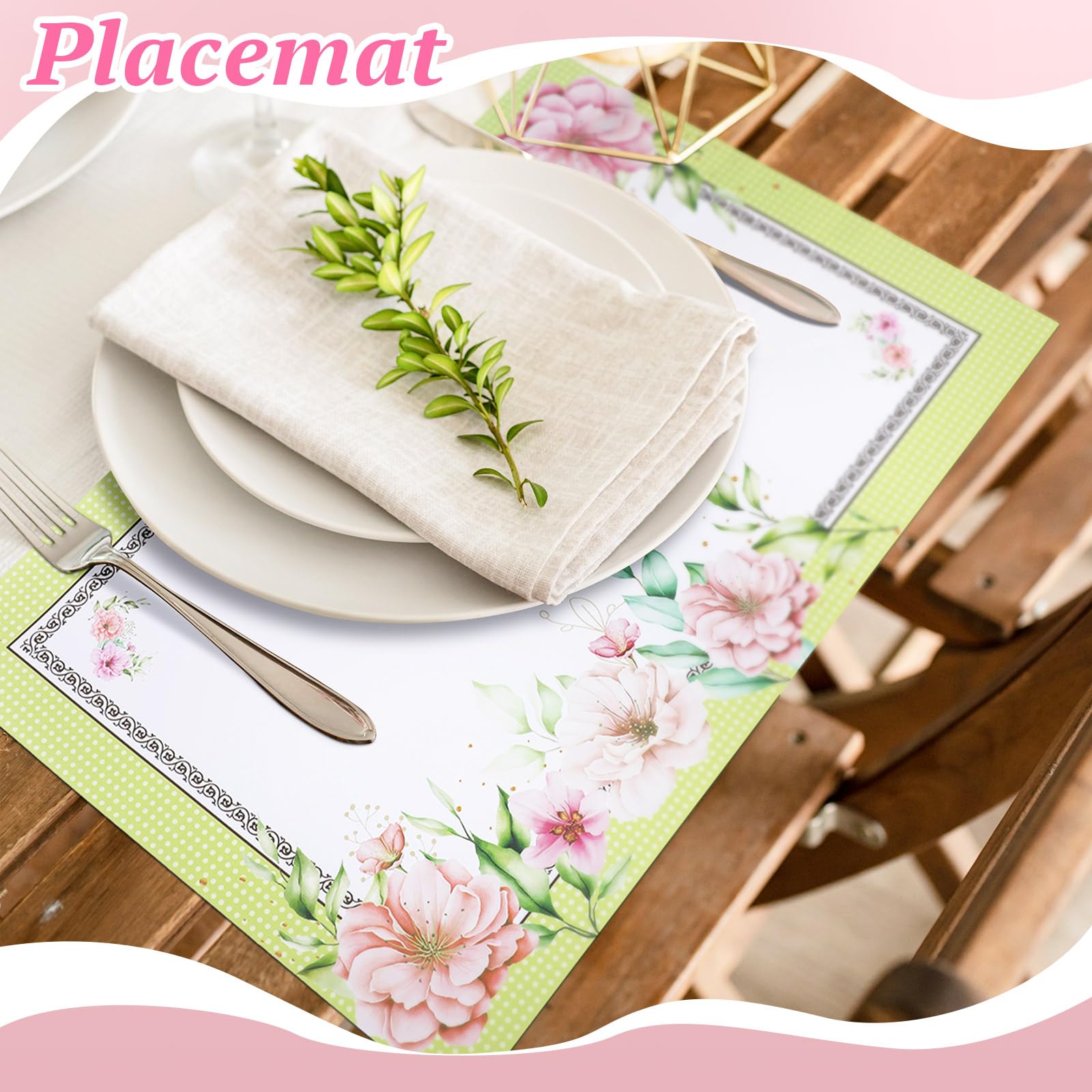 Sieral 100 manteles individuales de papel desechables para fiesta de té, 16 x 11 pulgadas, decoraciones florales para fiestas, decoración de fiesta de té para mujeres, manteles de papel para jardín,