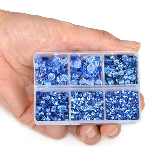 Miniatura 4 de LPBeads 6400 diamantes de imitación termoadhesivos Lt zafiro y peridoto con parte trasera plana, 5 tamaños mixtos, gemas de cristal redondas con