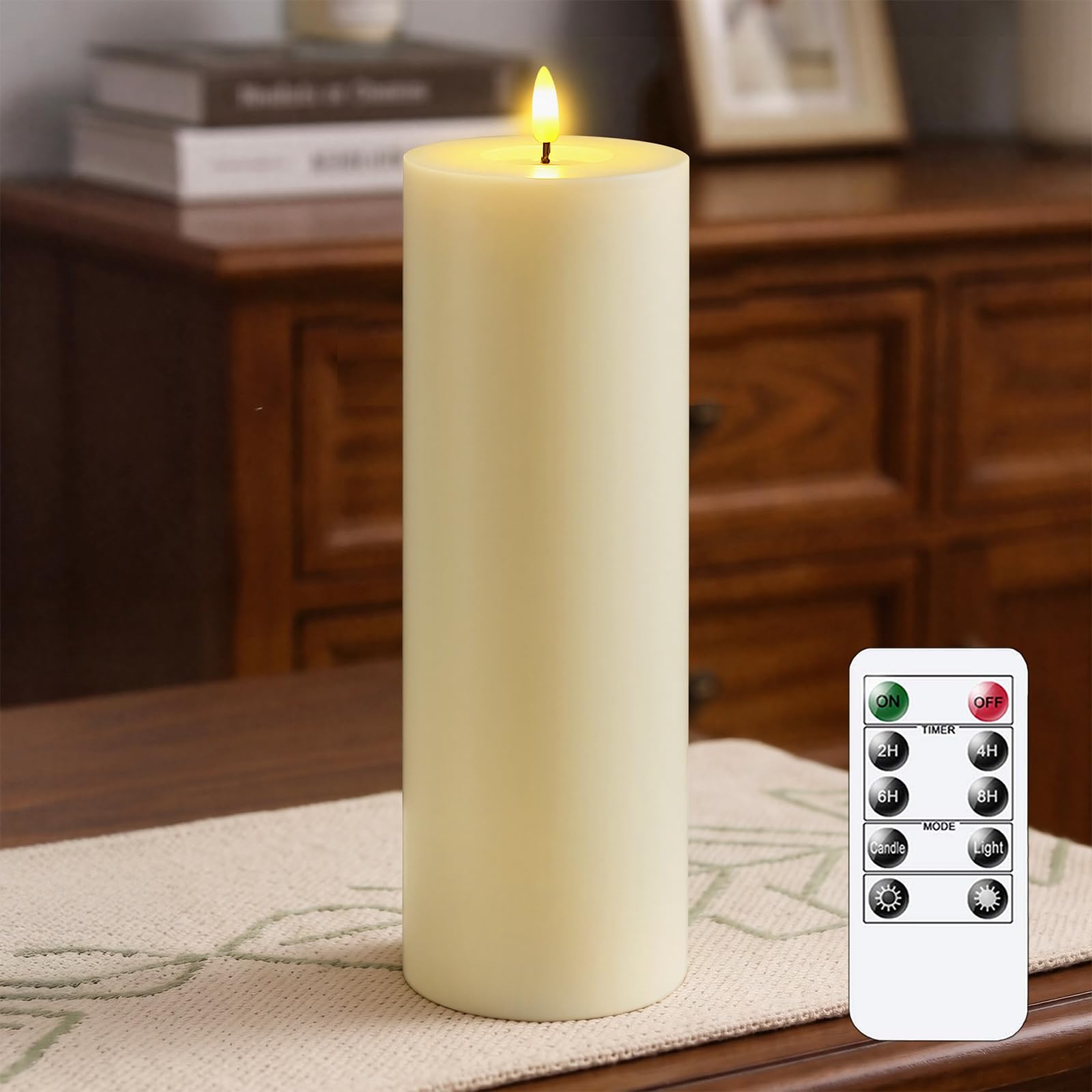 Photo 1 of Wroxipel 4" x12" Flameless Flickering Remote Ivory Candle with Candle Grease and Timer, LED Battery Operated Fake Real Wax 3D-Wick Pillar Candle, Pack of 1
