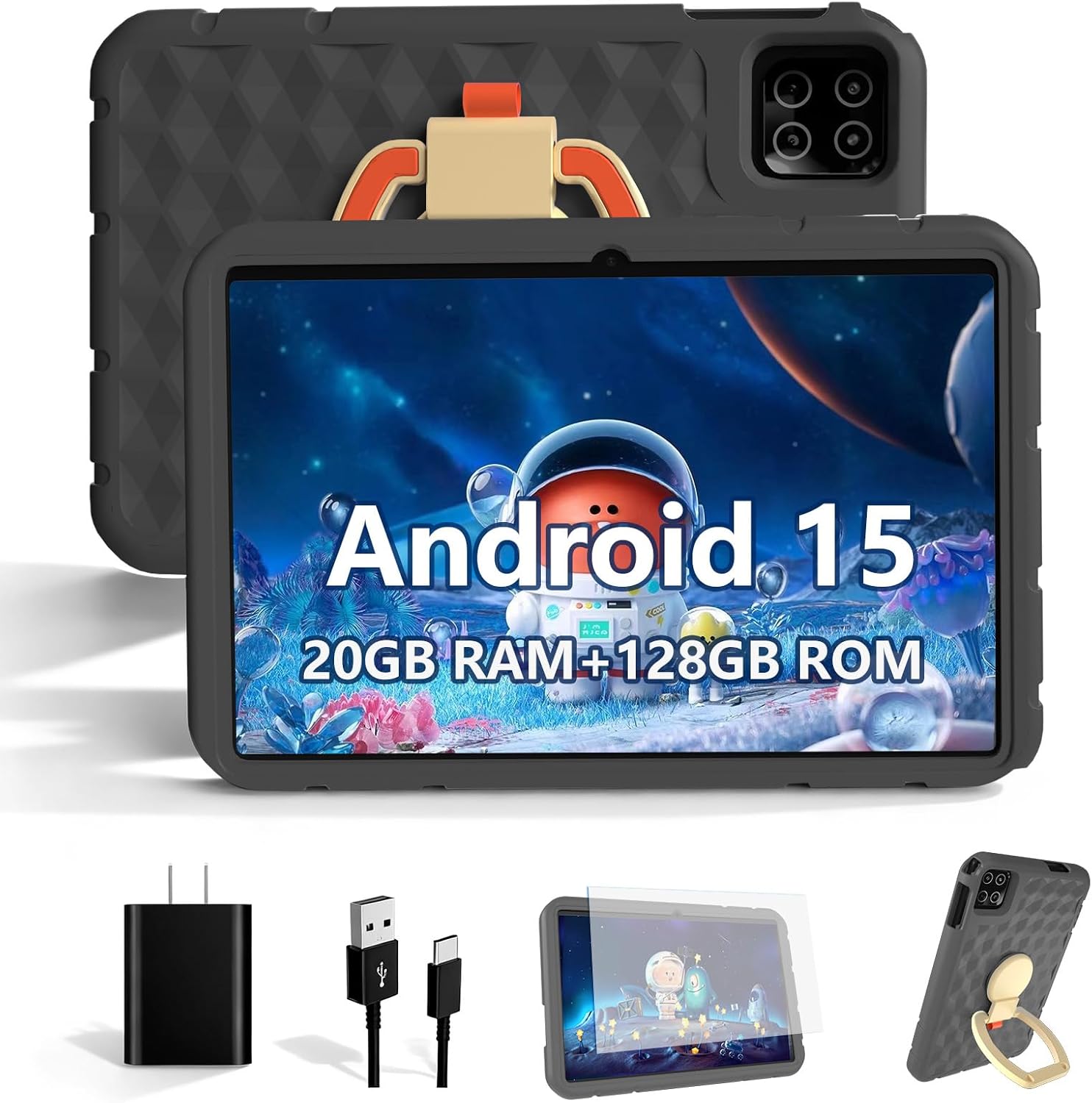 2025 Latest 10.1 inch Kids Tablet Android 15 Tablets for Kids with EVA Protective Case 20GB RAM 128GB Storage Toddler Tablet, Parental Controls, 12-hr Battery, WiFi, GPS, Black