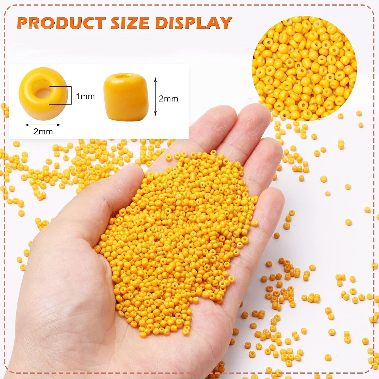 10000pcs Dark Yellow Glass Seed Beads Bulk, 2mm 12/0 Tiny Small Waist Spacer Seed Beads for Bracelets, Necklace, Jewelry Making DIY Craft Projects with Tweezers - Image 2