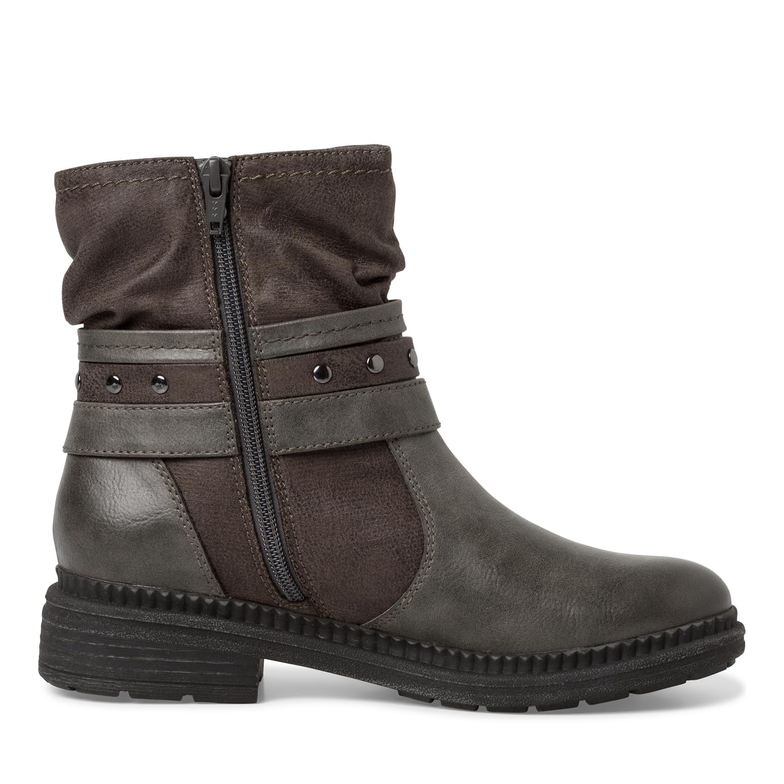 Jana Women’s Ankle Boots Flat Faux Leather with Buckle Wide H Extra Width, Graphite, 3,5 UK