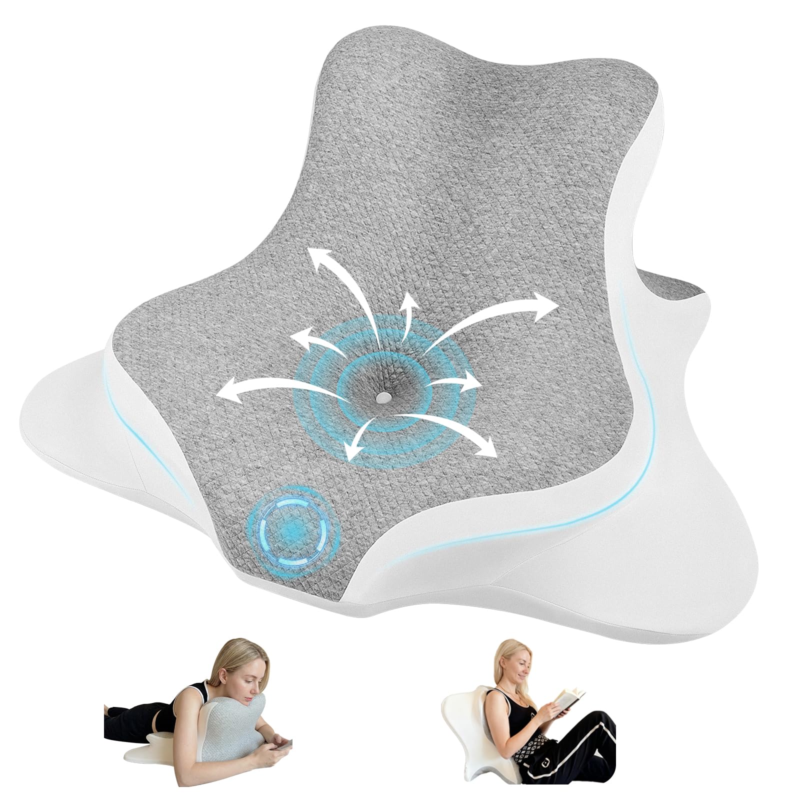 Reading Pillow for Bed, Ergonomic Memory Foam Bed Wedge Pillow for Headboard, Lying, Leaning and Prone, Chin & Back Support Pillows on Bedrest Floor Couch- Gray