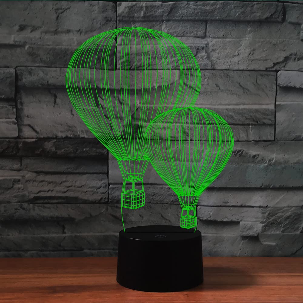 Lampada 3D Illusione Ottica Luce Notturna Bambini, Luce Notturna LED modello di mongolfiera, illuminazione di 16 Colori Decorazione camera da letto per Bambini Regalo di Compleanno di Halloween di Nat