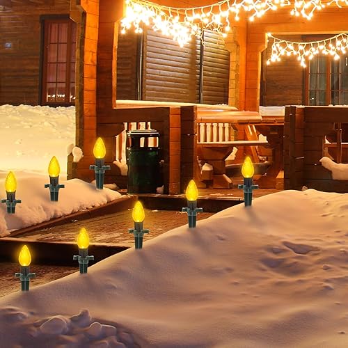 Miniatura 6 de CEWOR 100 estacas de Navidad para patio, 4.5 pulgadas, estacas de luz de plástico C7 C9, estacas de luz universales para luces navideñas al aire