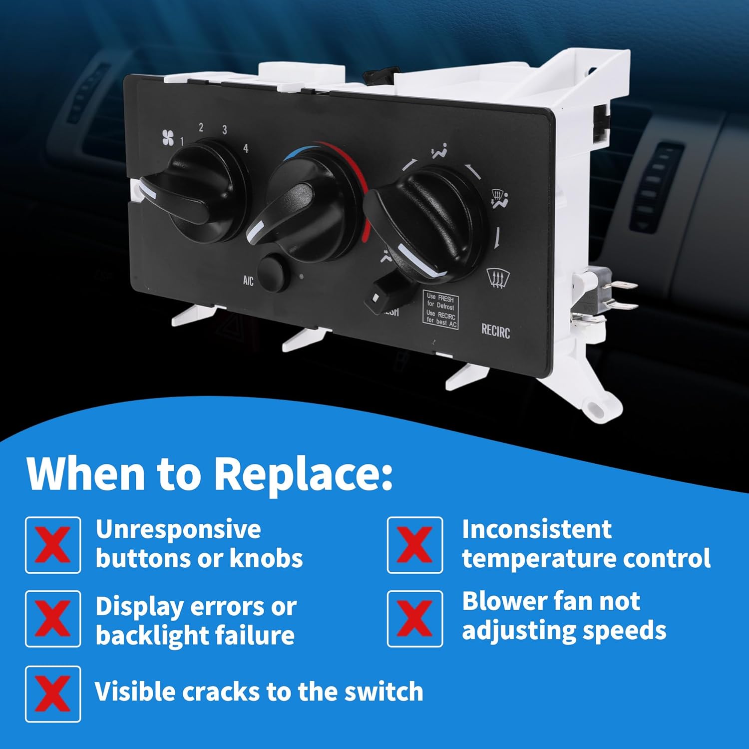 A/C Heater Climate Control Switch Module Panel for Mack Ch613 Cv713 2001 2002 2003 2004 2005 HVAC Climate Temp Unit No.111225/7787880011/1000149542