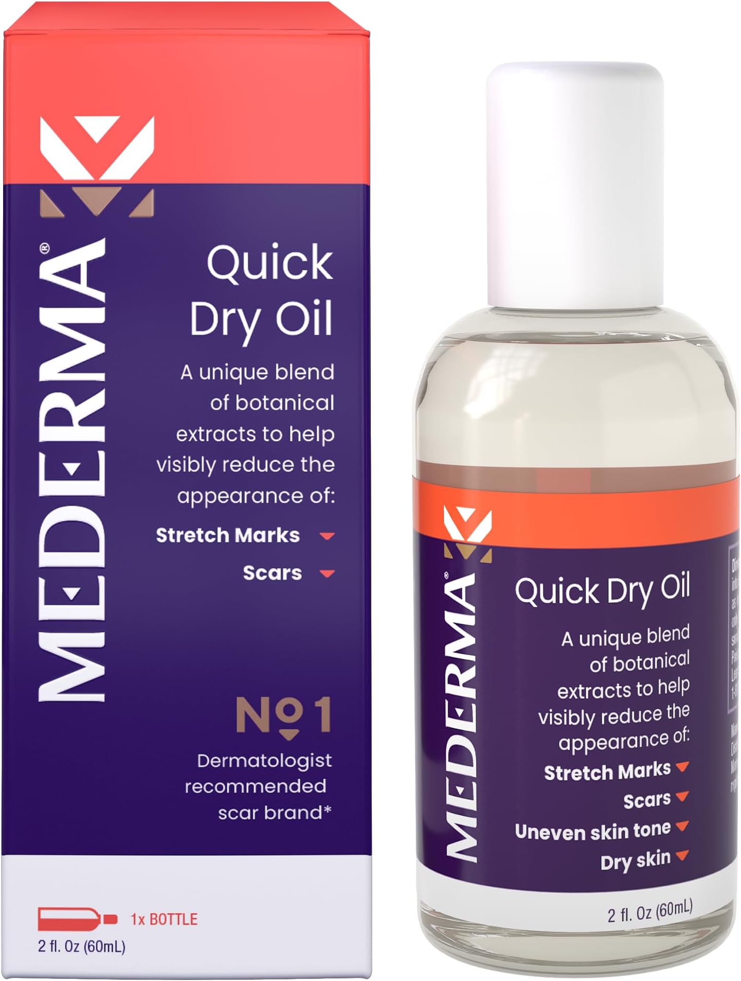 Mederma Quick Dry Oil - Scar and Stretch Mark Treatment, Improves Appearance with Natural Botanical Extracts, Paraben-Free, Fast-Absorbing, Hydrates Dry Skin, Reduces Uneven Skin Tone, 2.02 Oz (60ml)